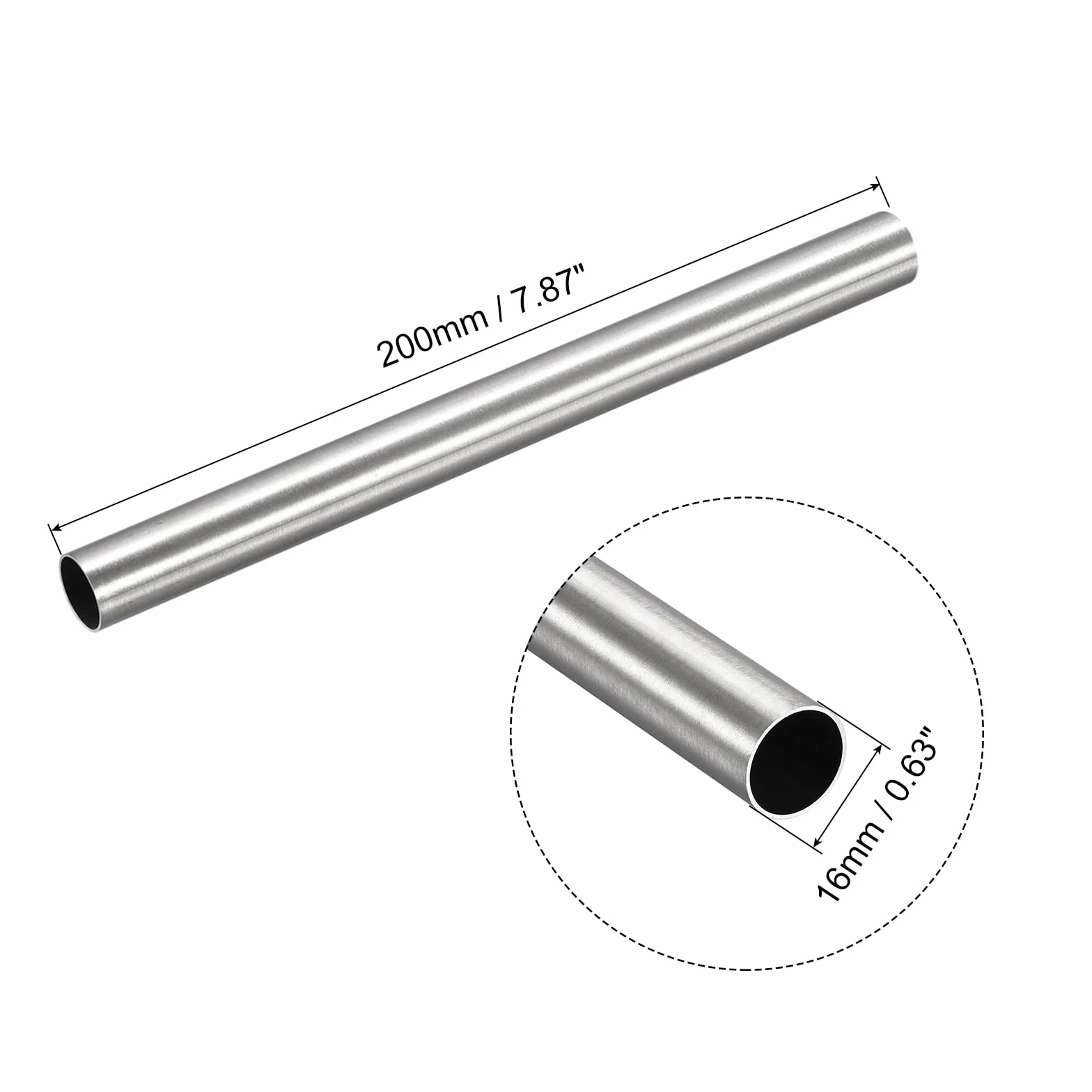 sourcing map Rura ze stali nierdzewnej 304, Ø 16 mm x 0,5 mm grubości ścianki, długość 200 mm, rura kapilarna z metalu do maszyn przemysłowych
