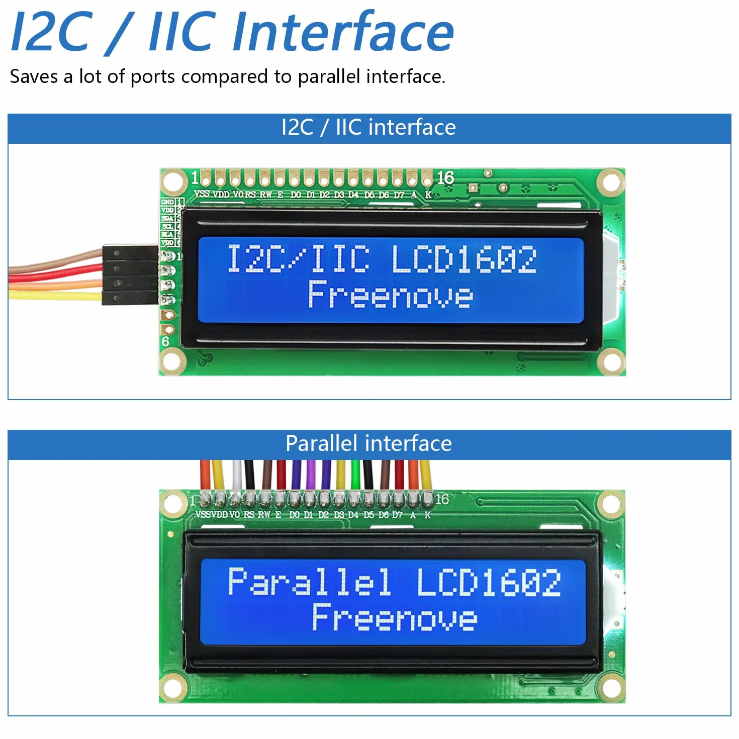 Freenove I2C IIC LCD 1602 Module TWI Serial 16x2 Display Compatible with Arduino Raspberry Pi Pico ESP32 ESP8266