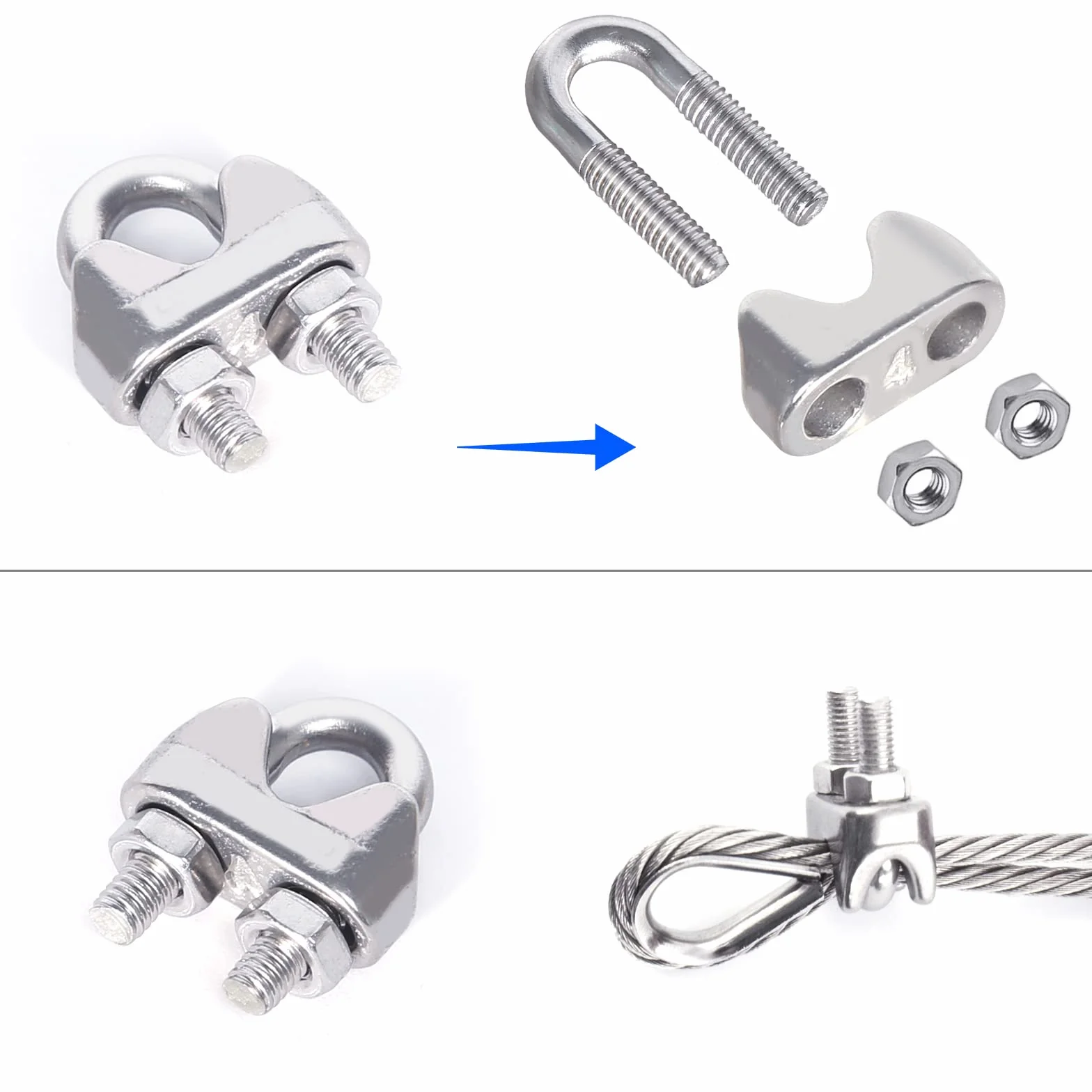 15 sztuk zacisków linowych 4 mm zestaw zacisków linowych ze stali nierdzewnej M4 4 mm zacisk do liny drucianej 4 mm linka druciana zacisk do liny drucianej