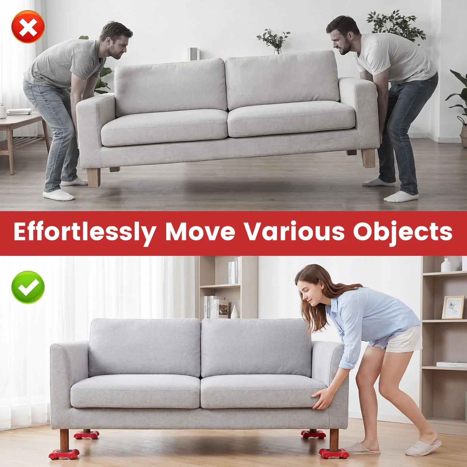 Mover ciężki mebel, podnośnik do ciężkich mebli z 4 suwakami i podnośnikiem, zestaw kółek do przenoszenia mebli do sofy, chłodnicy, fortepianu, lodówki, sofy