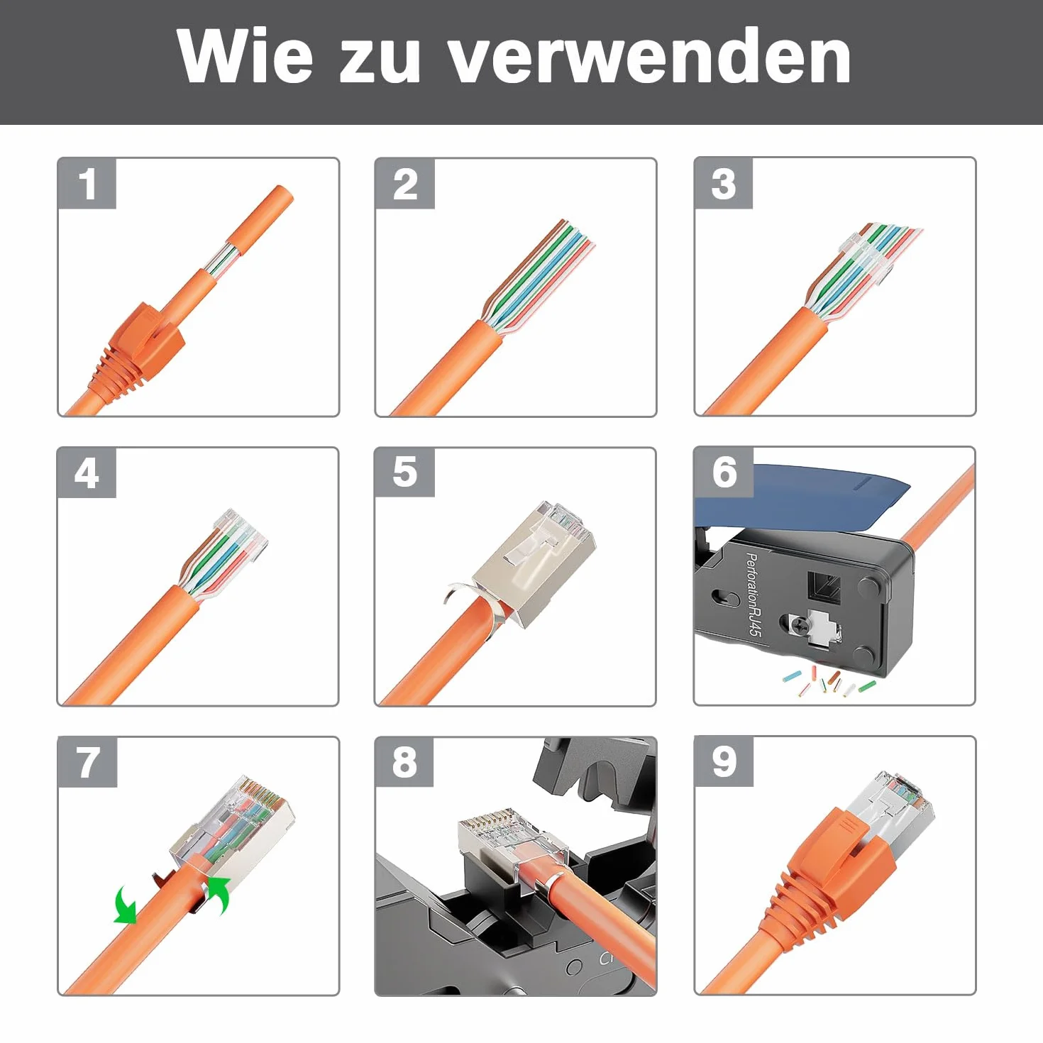 FGB 10Gbps Wtyczka RJ45 CAT 7 CAT 6A, zestaw 10 sztuk wtyczek sieciowych, przelotowa i ekranowana, złocony 50μ, wtyk Lan do kabla instalacyjnego AWG23 POE