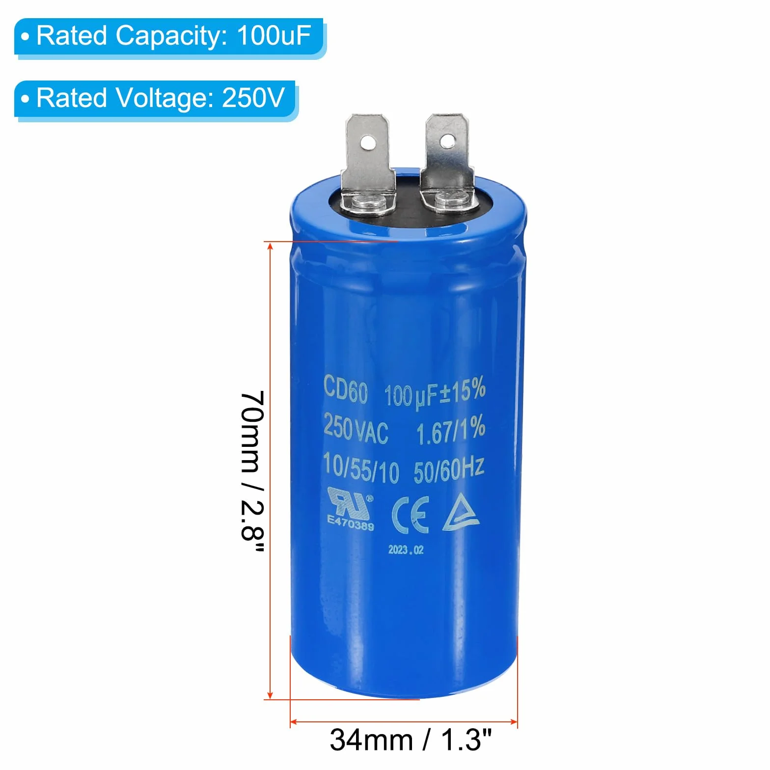 PATIKIL Kondensator CD60 100uF 250VAC 15% tolerancja 50/60Hz kondensator rozruchowy silnika