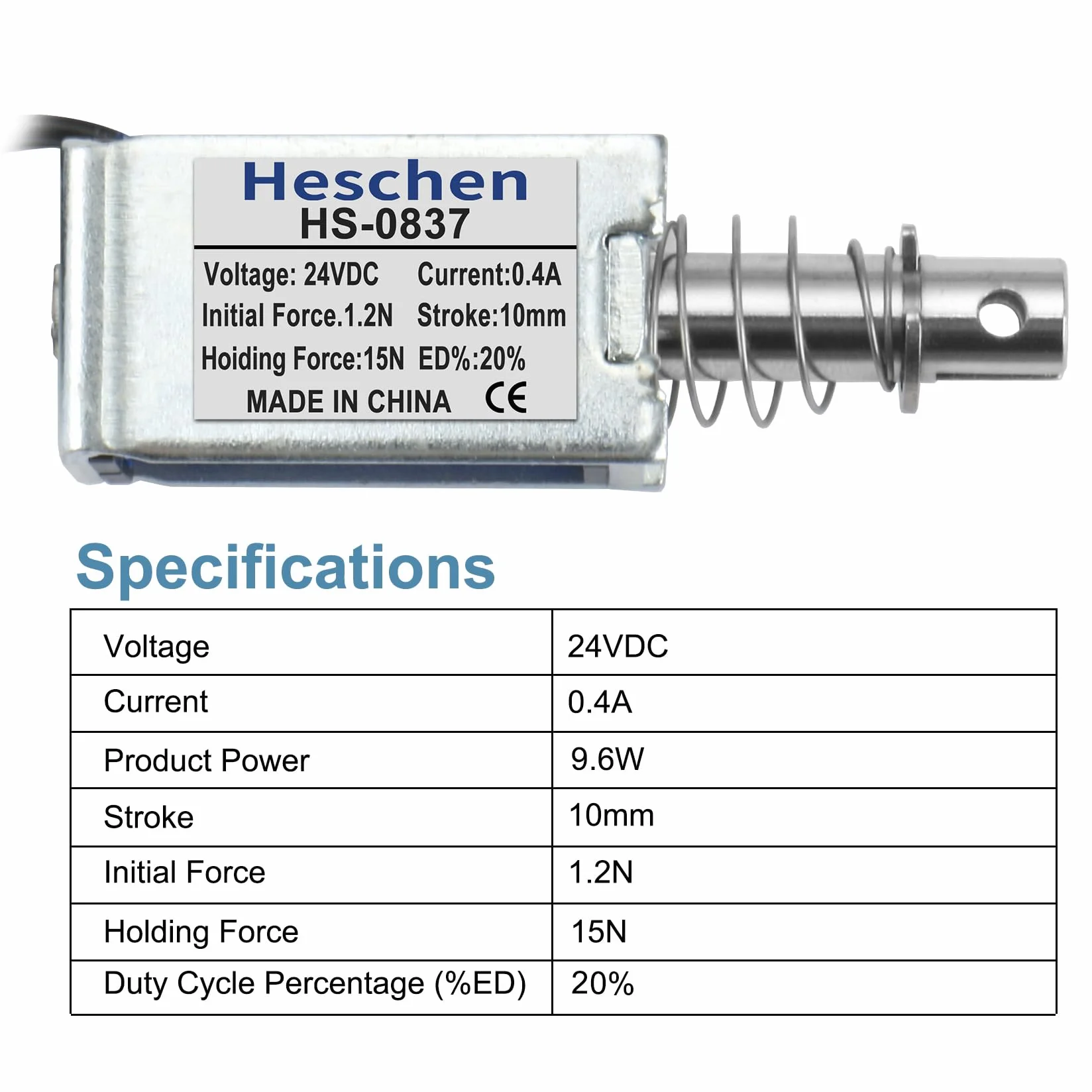 Hechen elektromagnes elektromagnetyczny HS-0837 DC24V 19N 4LB 10mm suwowy typ pociągnięcia otwarta rama