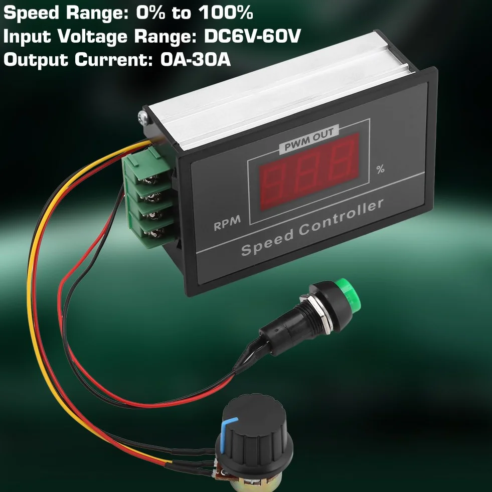 DC 6-60V 12V 24V 36V 48V 30A PWM DC Motor Speed Controller (PWM) Speed Adjustable Stepless Governor Regulator, Motor Speed Controller with Start Stop Switch
