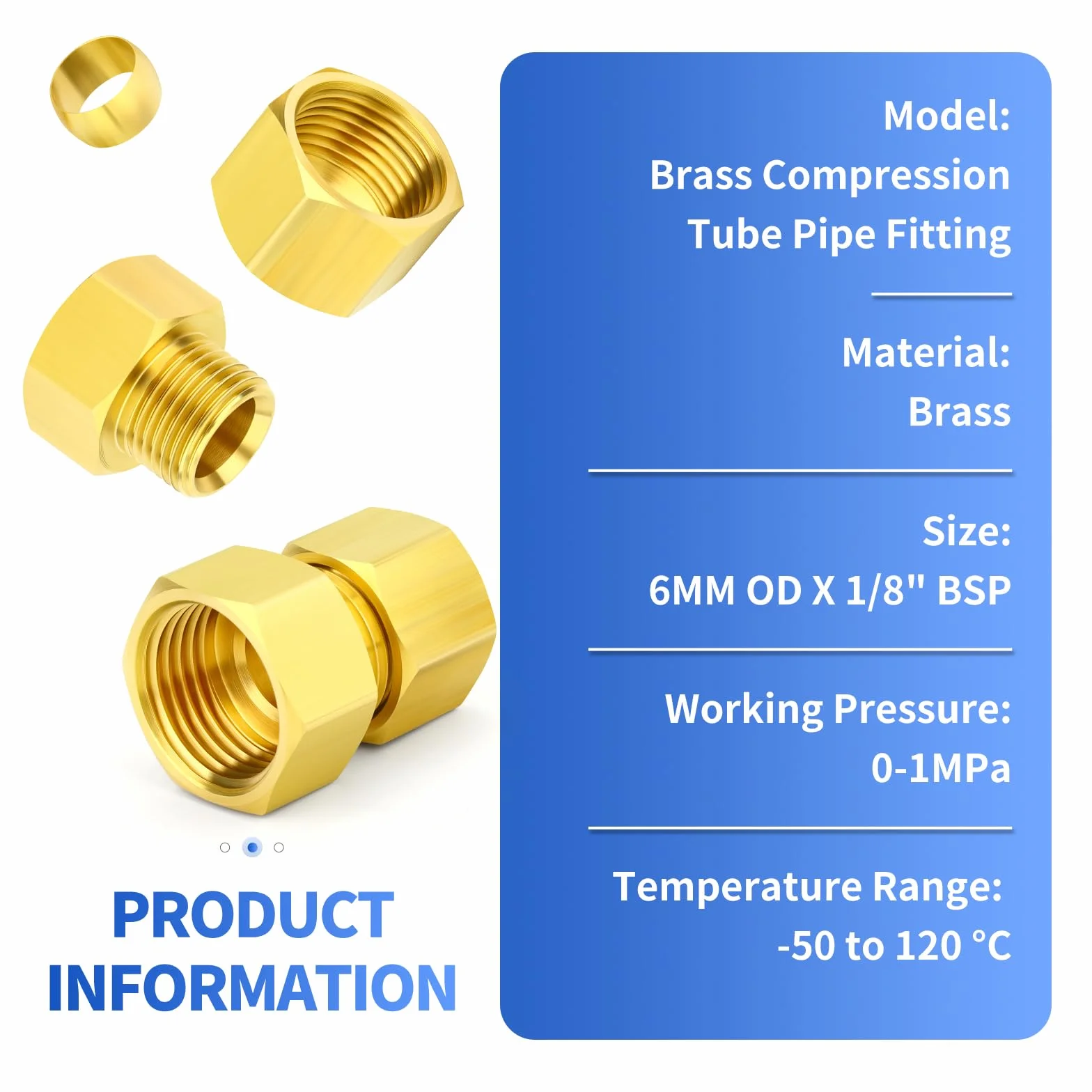 Mosiężna złączka kompresyjna 6 mm x 1/8 cala BSP prosta