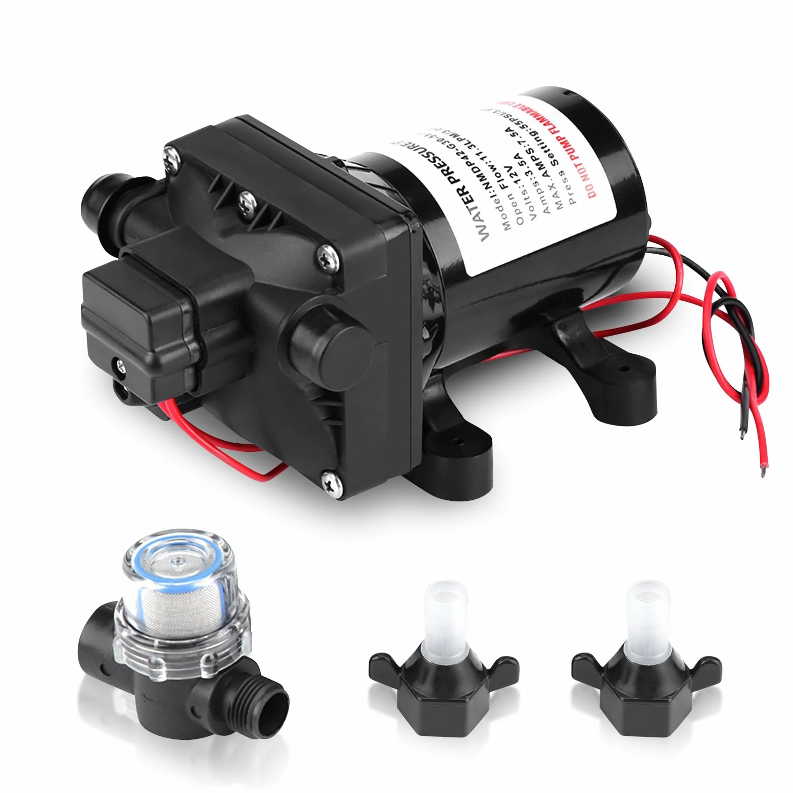 4008101E65 pompa wodna 12 V, 3 GPM 55 PSI DC, pompa samozasysająca 7,5 A, pompa ciśnieniowa z membraną 4-komorową i przełącznikiem ciśnieniowym do przyczep kempingowych, jachtów, ogrodu