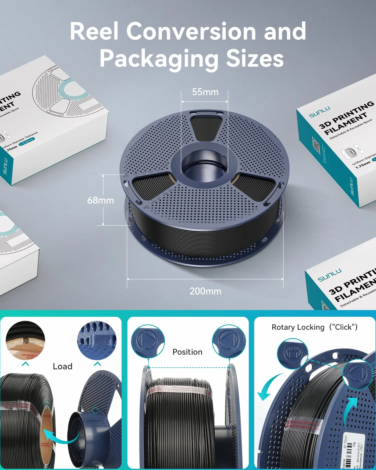 SUNLU PETG Filament 1,75 mm czarny, wysoka wytrzymałość, dobra przyczepność warstw, 1 kg szpula