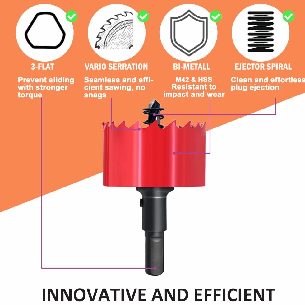 Bi-Metalowa otwornica 28mm, koronka do wiercenia, wiertło, z trójkątnym trzonem Adapter i wiertło centrujące - Precyzyjne i szybkie cięcie drewna, tworzywa sztucznego, płyt gipsowo-kartonowych
