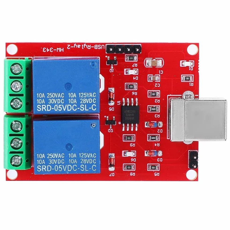Walfront 2-Kanałowy Moduł Przekaźnika USB 5 V, Przełącznik Sterujący do Komputera, Inteligentny Automatyczny, Srebrny, 2NO 2NC