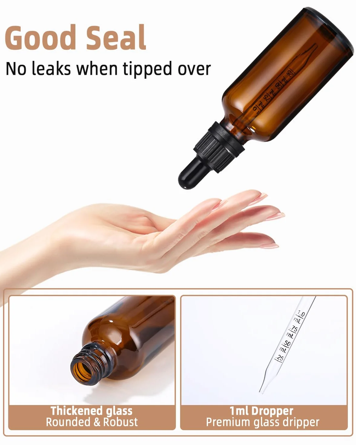 6szt 50ml bursztynowa szklana butelka z pipetą, szklana butelka z pipetą, butelka aptekarska, bursztynowa szklana butelka z pipetą, butelka z zakraplaczem, z naklejką lejka i etykietą Dropping Bottles