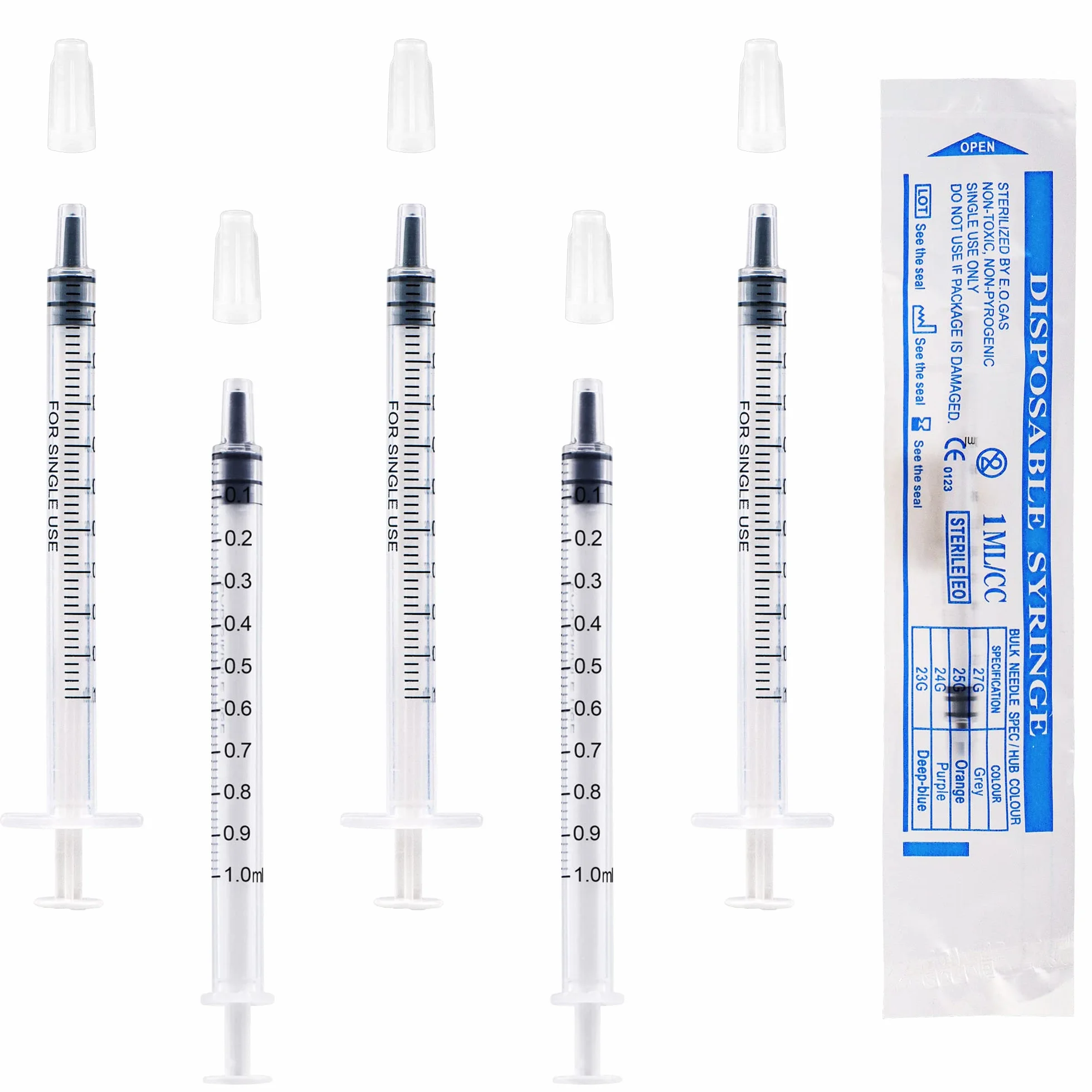 50 szt. strzykawek 1 ml z nasadką (bez igły), strzykawka z tworzywa sztucznego, jednorazowe strzykawki do pomiaru płynów, laboratoriów naukowych, karmienia zwierząt domowych