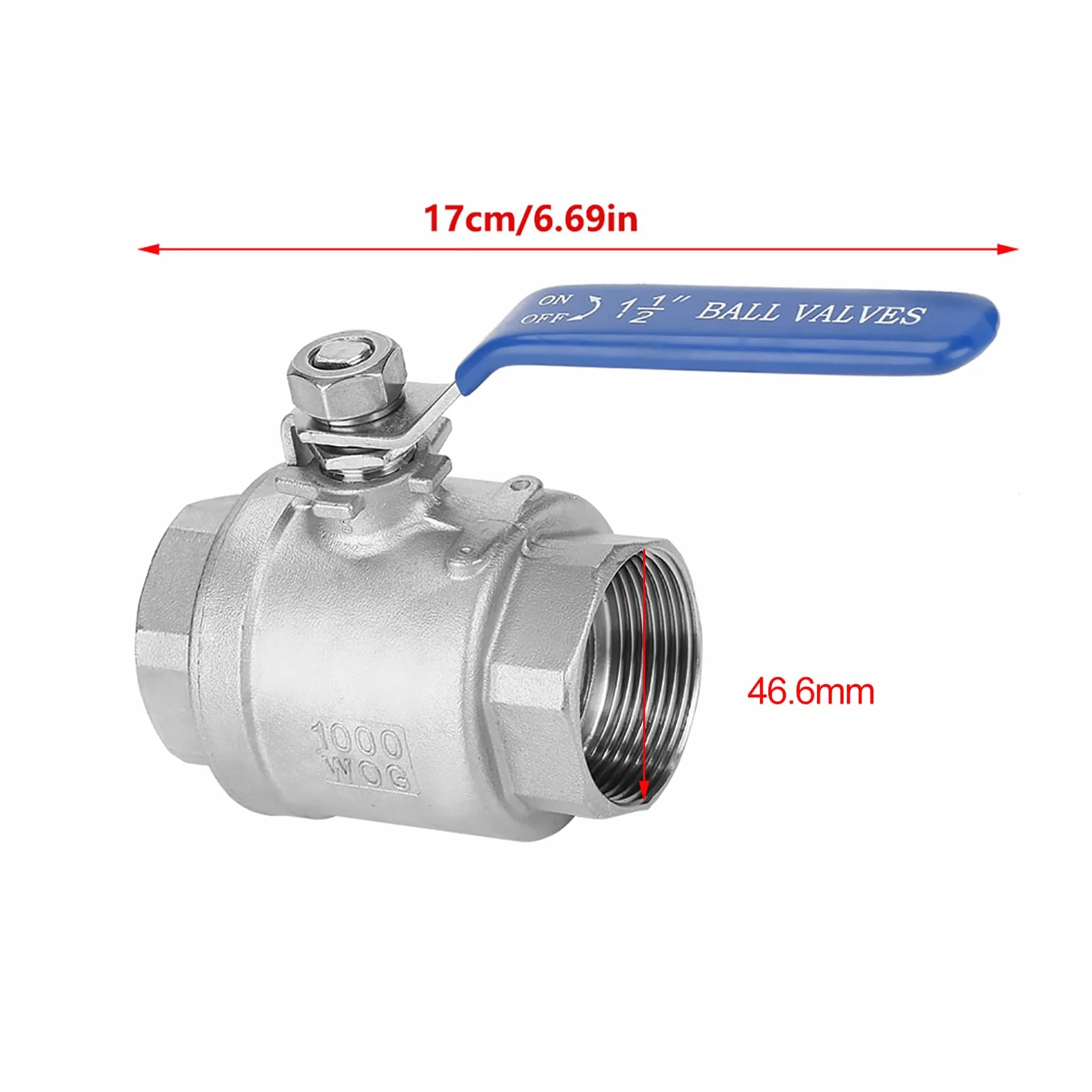 Zawór Kulowy 2-drogowy DN40 1-1/2" ze Stali Nierdzewnej z Niebieskimi Pokrętłami – Zawór Kulowy WOG, Zawór Kulowy ze Stali Nierdzewnej do Zastosowań Przemysłowych