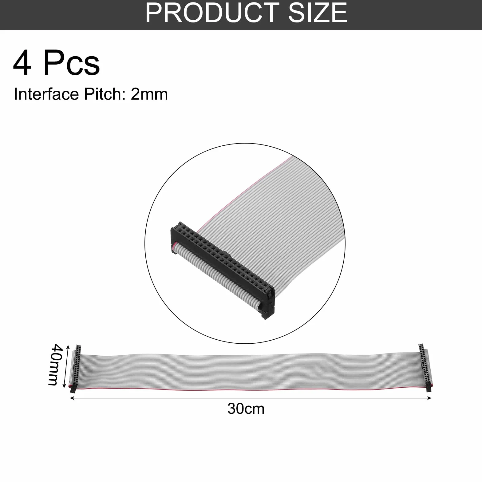 QUARKZMAN 4 szt. IDC płaski kabel taśmowy, 2 mm Pitch 40 mm szerokość 30 cm długość 40 pin FC do FC płaski łącznik do PC, wyświetlaczy LED