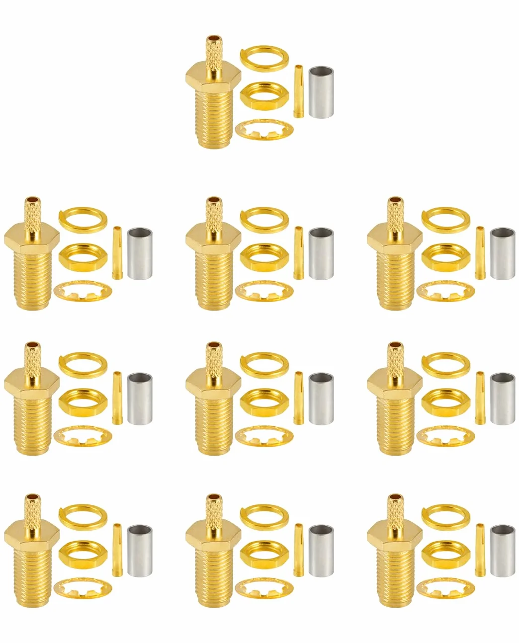 Vecys 10 PCS SMA Złącza SMA Żeński Grodziowe Złącze Zaciskane dla RG316 RG174 Kabel Koncentryczny RF