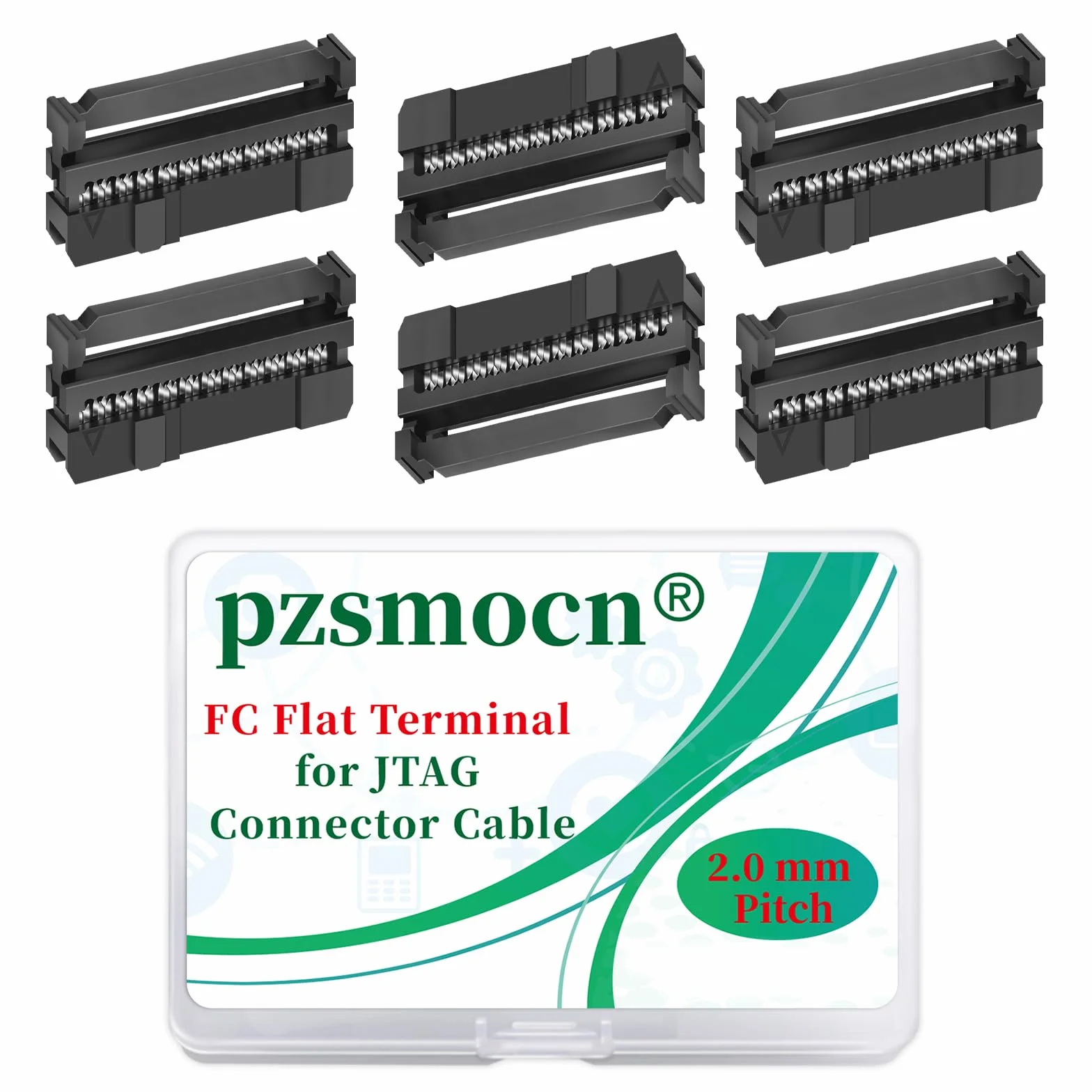 20 zestawów IDC 2 x 12 dwurzędowe 24 piny złącze prostokątne FC terminal żeński płaski 3 sztuki podziałka 2,0 mm, 24 piny adapter FC terminal żeński płaski do kabla złącza JTAG