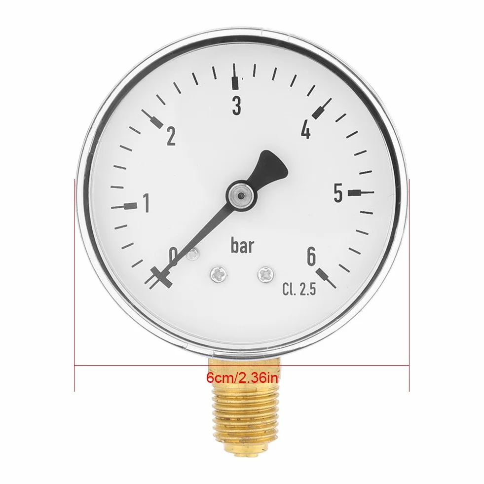 Air Pressure Hydraulic 1/4 NPT 0-6 Bar Dial Meter Water Air Instrument
