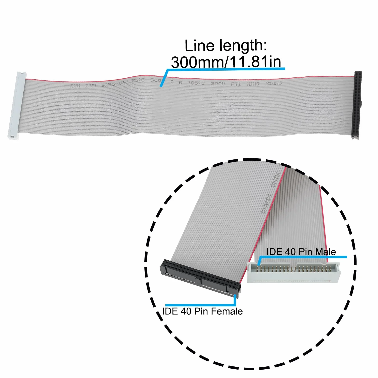 EMSea 2 x 40-pinowy męski na żeński przedłużacz IDE płaski kabel taśmowy 30 cm do adaptera HDD 3,5 cala
