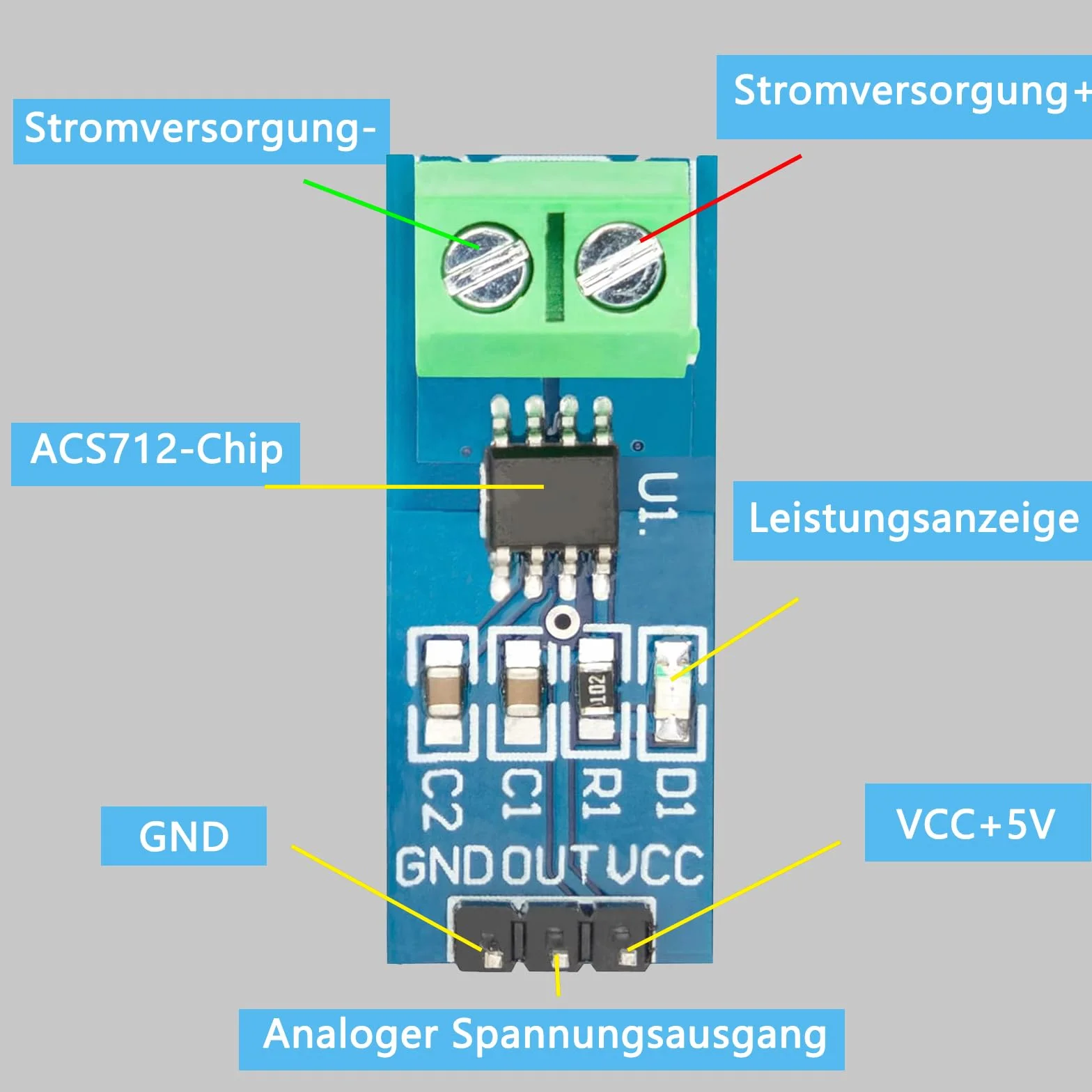 Moduł czujnika prądu ACS712 30A kompatybilny z Arduino Bascom