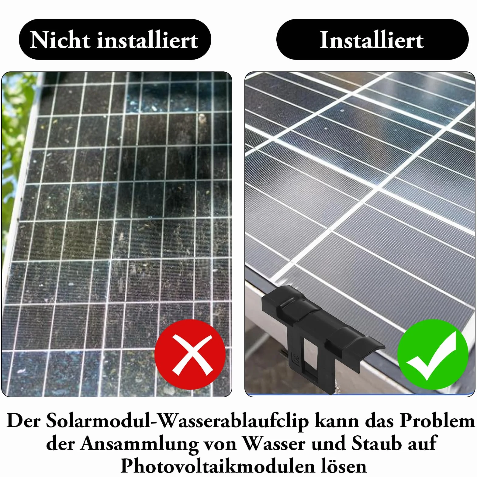 Klipsy do usuwania osadu do paneli słonecznych, 24 sztuki, 30 mm, klipsy odwadniające, moduły PV, klamra do odprowadzania wody deszczowej