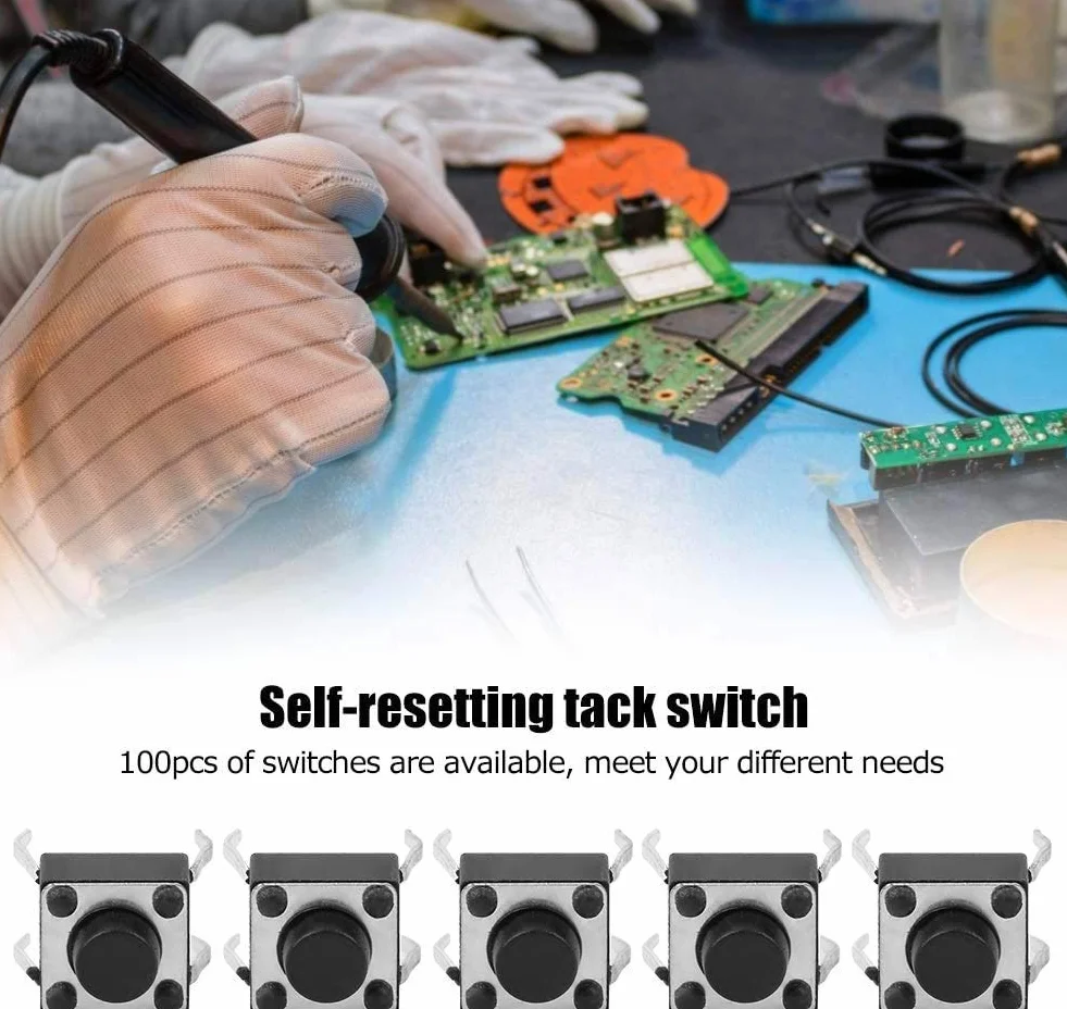 HUAYAO 200 sztuk 10 wartościowych włączników taktycznych, przełącznik przyciskowy, przycisk Micro Tactile Switch Micro Momentary Tact Set (4 pin 6 x 6 mm 7 x 7 mm)