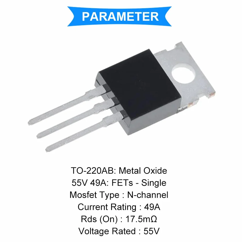 Tranzystor IRFZ44N IRFZ44 N-Channel International prostownik Power Mosfet 49A 55V z radiatorem, śrubokręt Philips