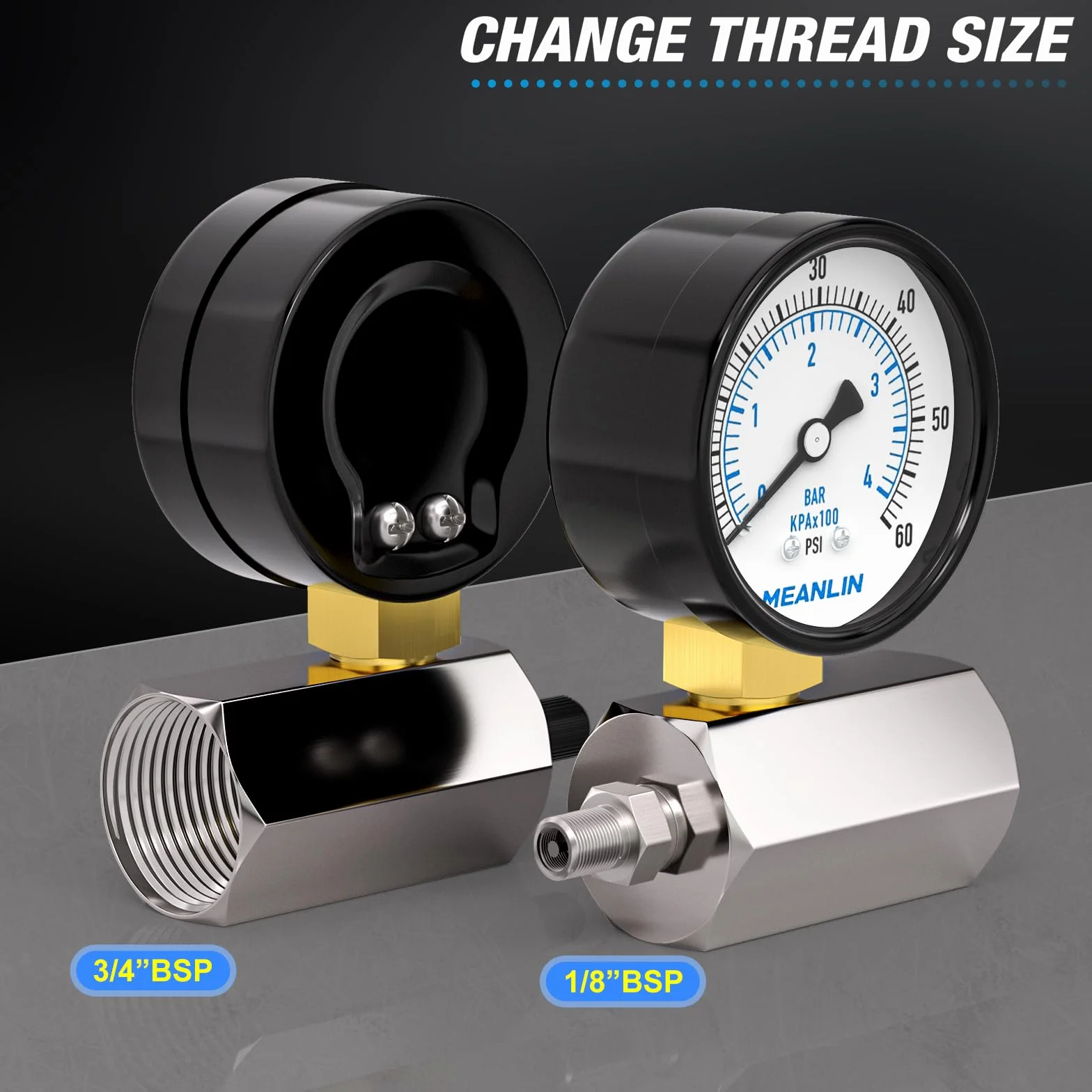 MEANLIN MEASURE Manometr stalowy 0~4BAR/0~60PSI 2" złącze 3/4" FBSP dokładność +/-3-2-3%
