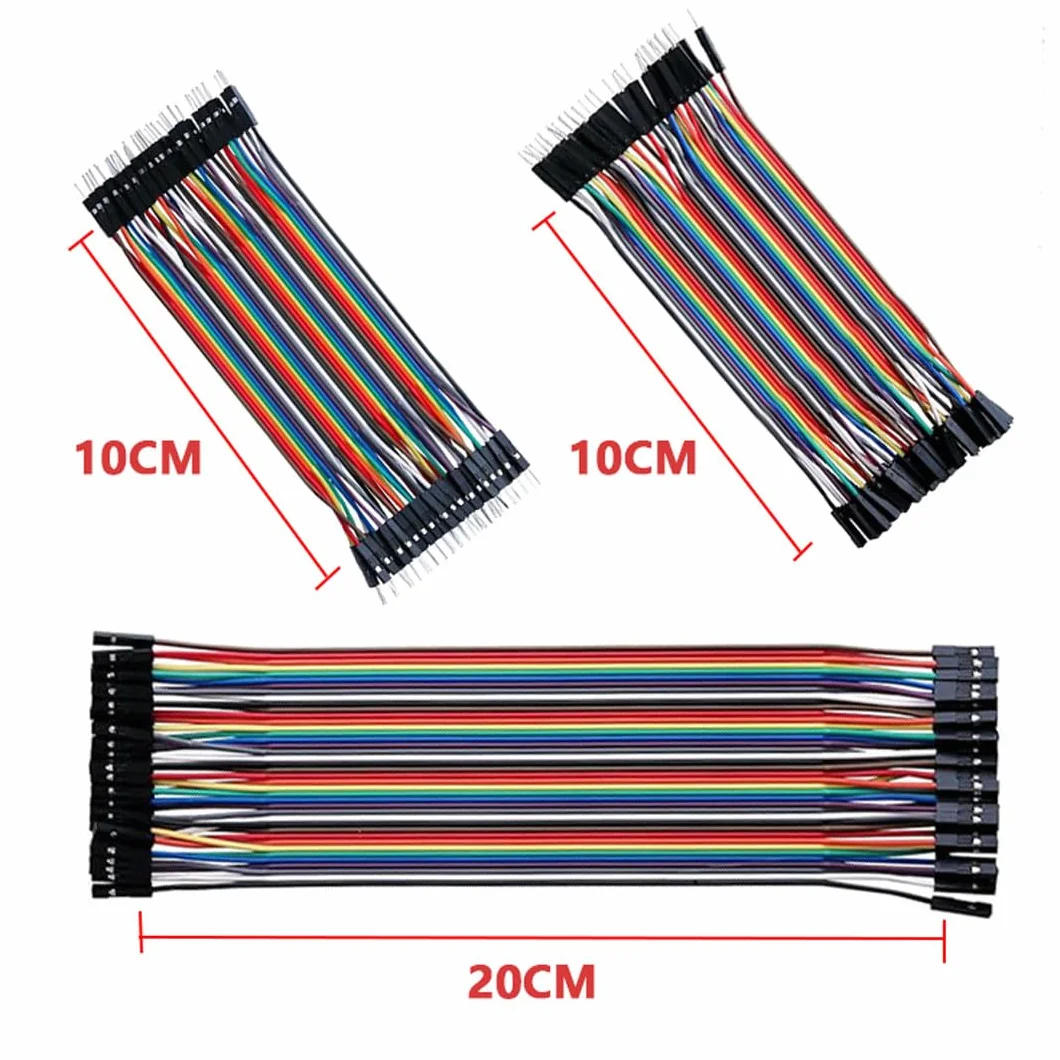 120 pinów Jumper Wire 40 x 10 cm, 40 x 20 cm, męski do żeńskiego, męski do male, żeński do żeńskiego, mostki kablowe 28AWG, mostki druciane do M2M/F2M/F2F Arduino