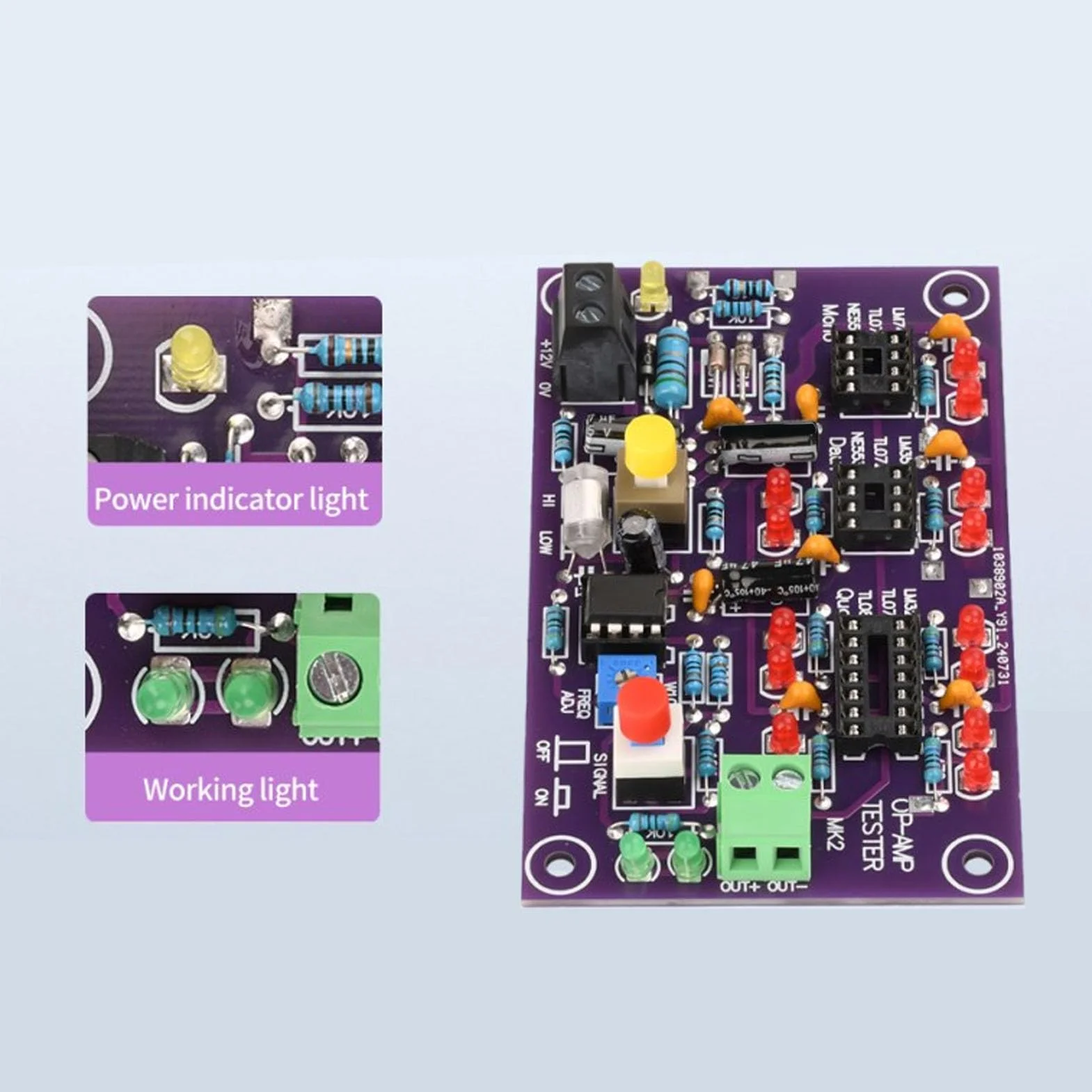 Moduł Testowy dla Wzmacniacza Operacyjnego - Wzmacniacz Operacyjny Test Tester OP Amp dla Pojedynczego i Podwójnego Testera T2 DC12V