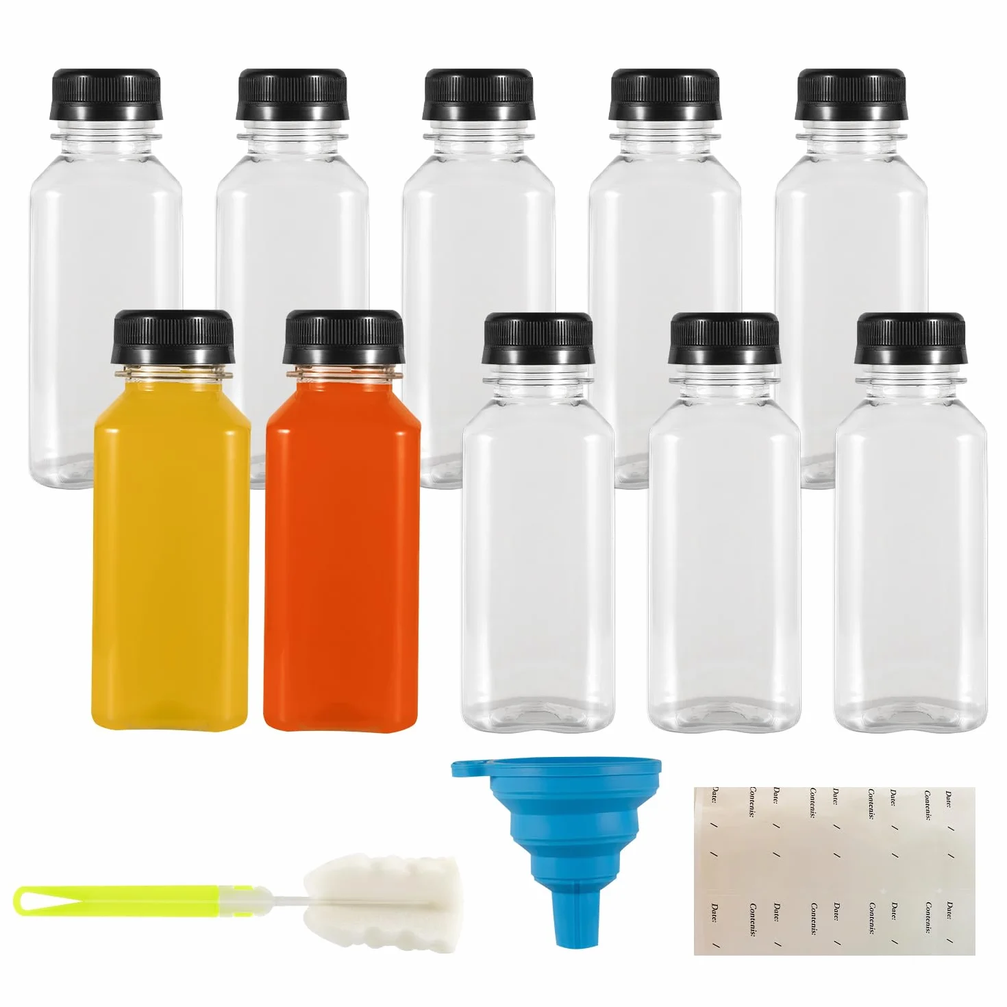 10 szt. plastikowych butelek na sok 250 ml z pokrywkami zabezpieczającymi przed manipulacją, puste plastikowe butelki wielokrotnego użytku, pojemniki na mleko, wodę, napoje