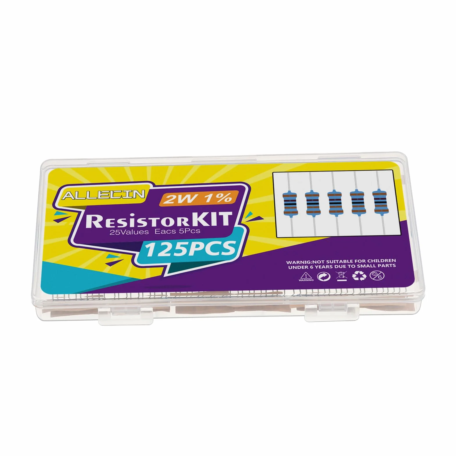 Zestaw rezystorów 2W, 1% tolerancja, 25 wartości od 1 Ω do 1 MΩ, 2 W, rezystory metalowo-foliowe, zestaw rezystorów 2 W, rezystory metalowo-foliowe, rezystor