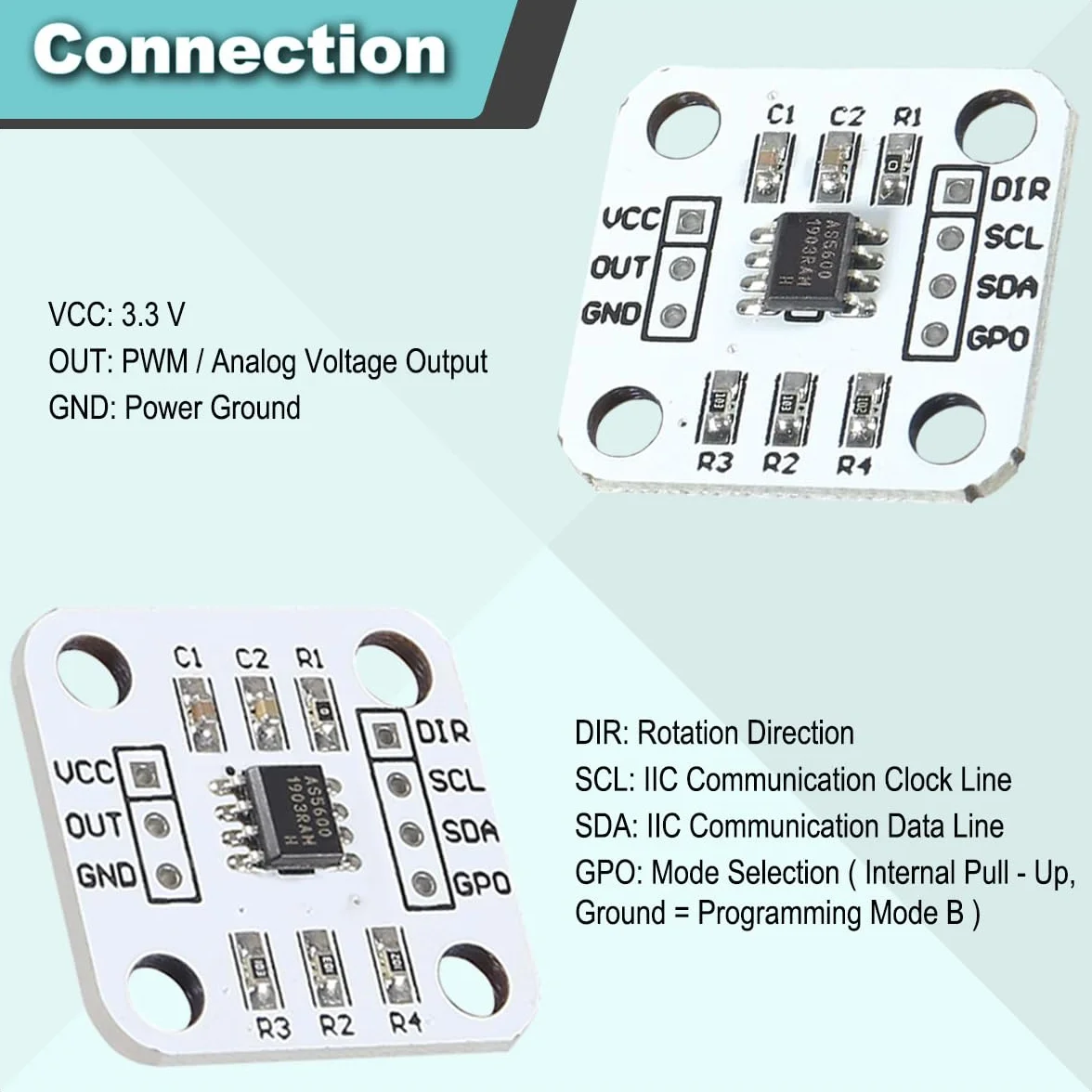 4 szt. AS5600 12-bitowy enkoder magnetyczny DC 3,3 V IIC PWM moduł czujnika kąta indukcyjnego o wysokiej precyzji do Raspberry Pi, Arduino, z przewodem łączącym