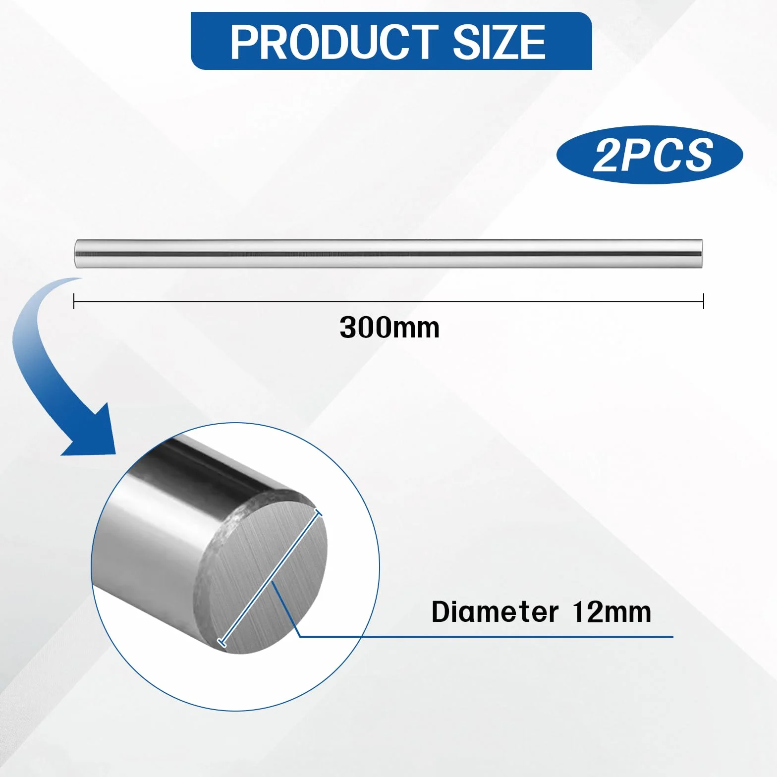 2 szyny liniowe 12 mm x 300 mm, prowadnica liniowa prosta, łożysko liniowe 12 mm, wałek precyzyjny, okrągła stal do drukarek 3D, DIY, CNC, stal 45, możliwość cięcia
