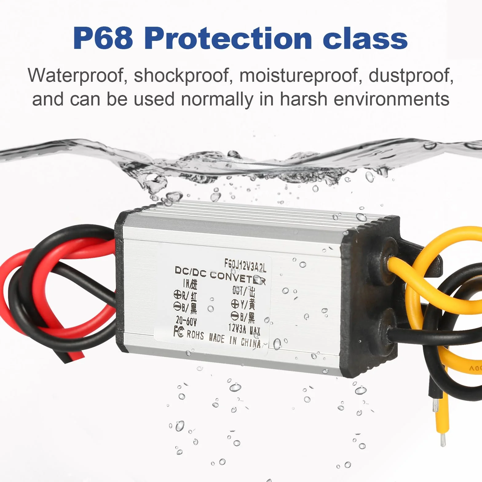 Regulator napięcia 12V DC-DC 24/36/48V do 12V 3A IP68 Szary