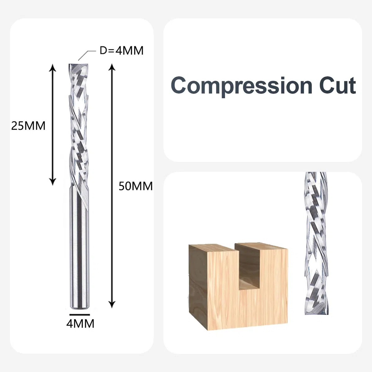 SpeTool Bit kompresyjny w górę w dół, trzpień 4 mm x 25 mm, cięcie spiralne frezy HRC55 z węglika spiekanego CNC, do rzeźbienia w drewnie, grawerowania, szlifowania, frezy do frezarek