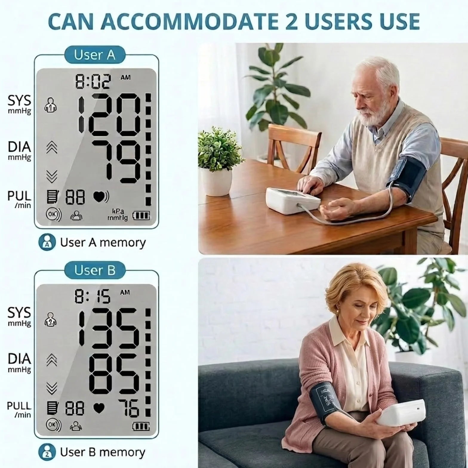 Cyfrowy ciśnieniomierz z ramieniem Pamięć 2x99 Użytkowników Miernik ciśnienia krwi LCD Regulowana opaska 22-42 cm