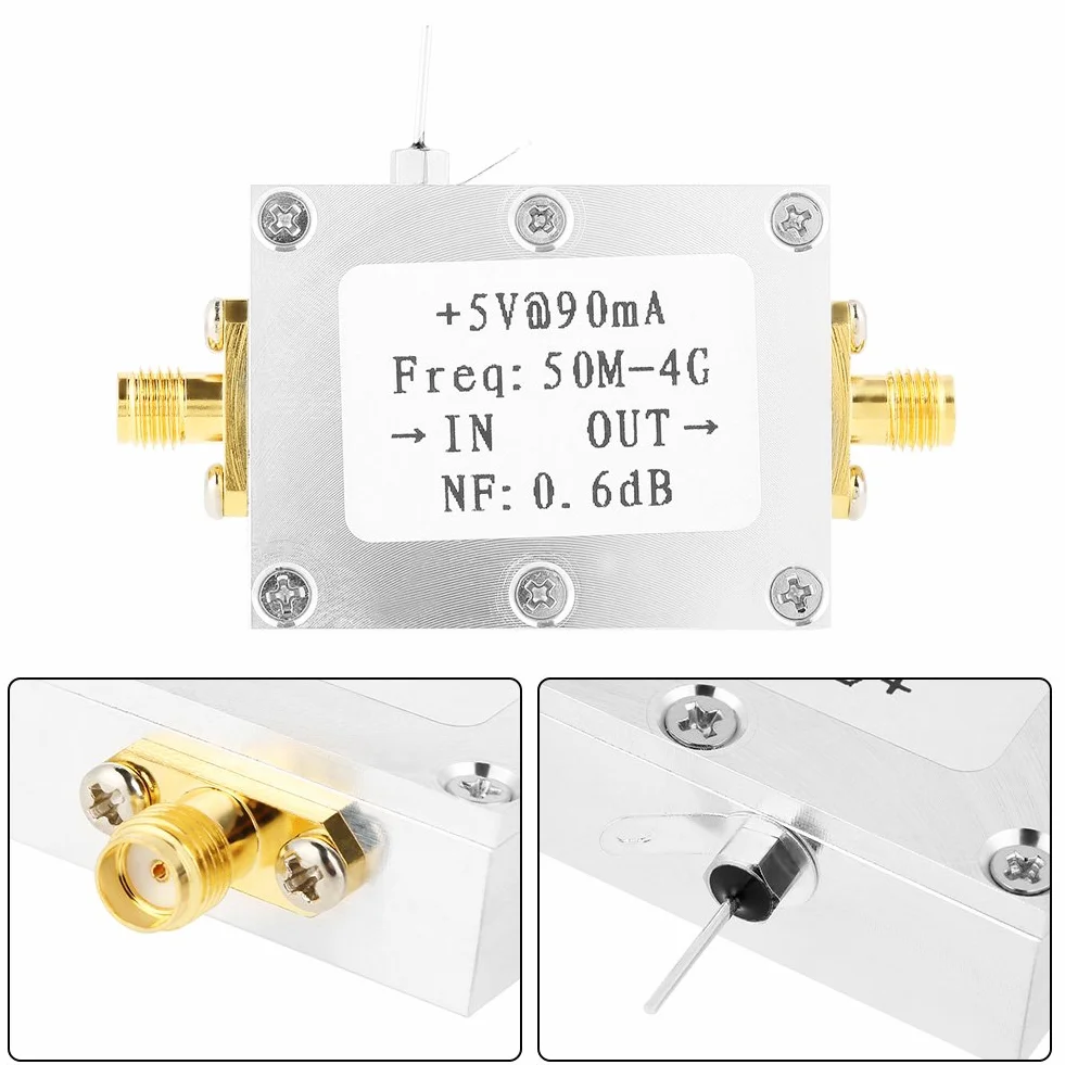 Wzmacniacz o niskim poziomie hałasu, moduł radia Ham wzmacniacz RF z typowym szumem 0,6 dB wzmacniaczem radiowym LNA do 50 M-4 GHz NF=0,6 dB RF FM HF VHF/UHF radio szynowe -110 dBm 1 szt.