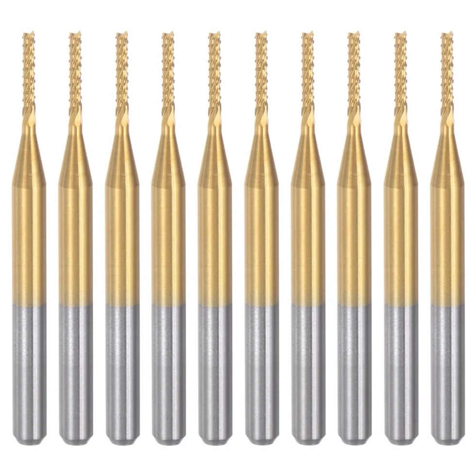 10 . tytanowy frez trzpieniowy z węglika spiekanego do grawerowania frezy CNC do maszyny PCB, chwyt 1/8 , 1,2 mm