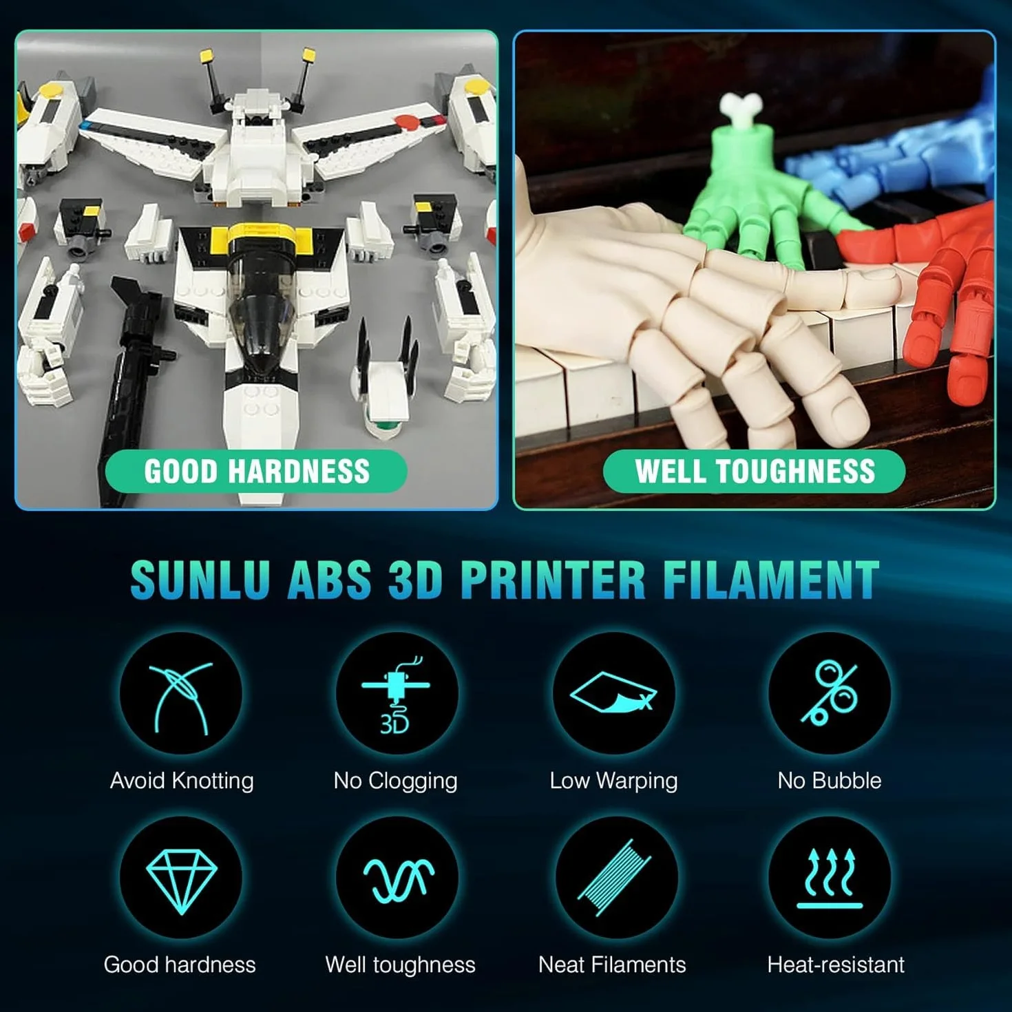 SUNLU ABS Filament 1,75 mm, wysoce odporny na ciepło filament do drukarek 3D, zapewniający niezawodne i funkcjonalne drukowanie 3D, o wysokiej wytrzymałości abs filament, szpula 1kg, Oliwkowo Zielony