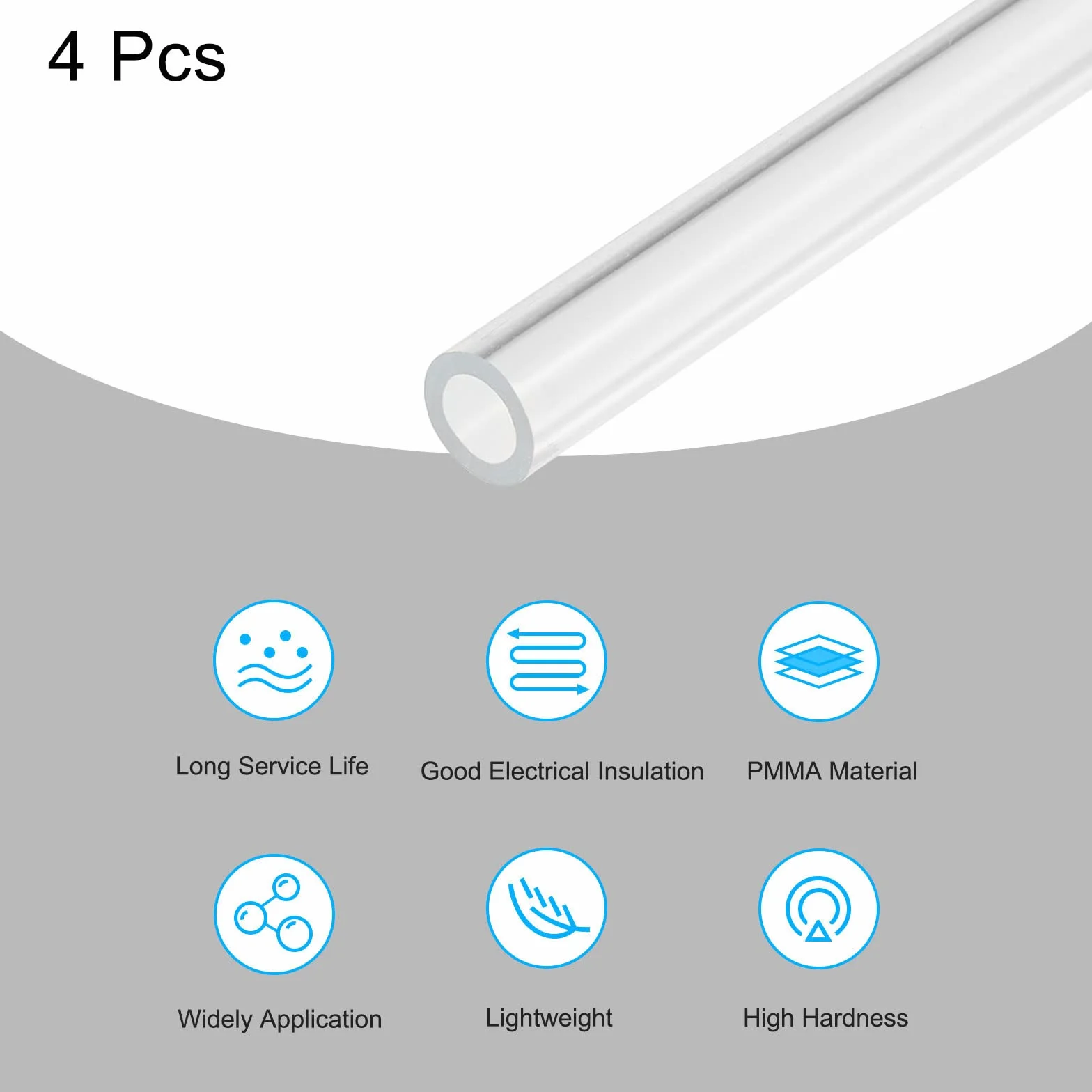 sourcing map Akrylowa przezroczysta sztywna rura okrągła 4 mm ID 8mm OD 6" do lamp i latarni, system chłodzenia wodą