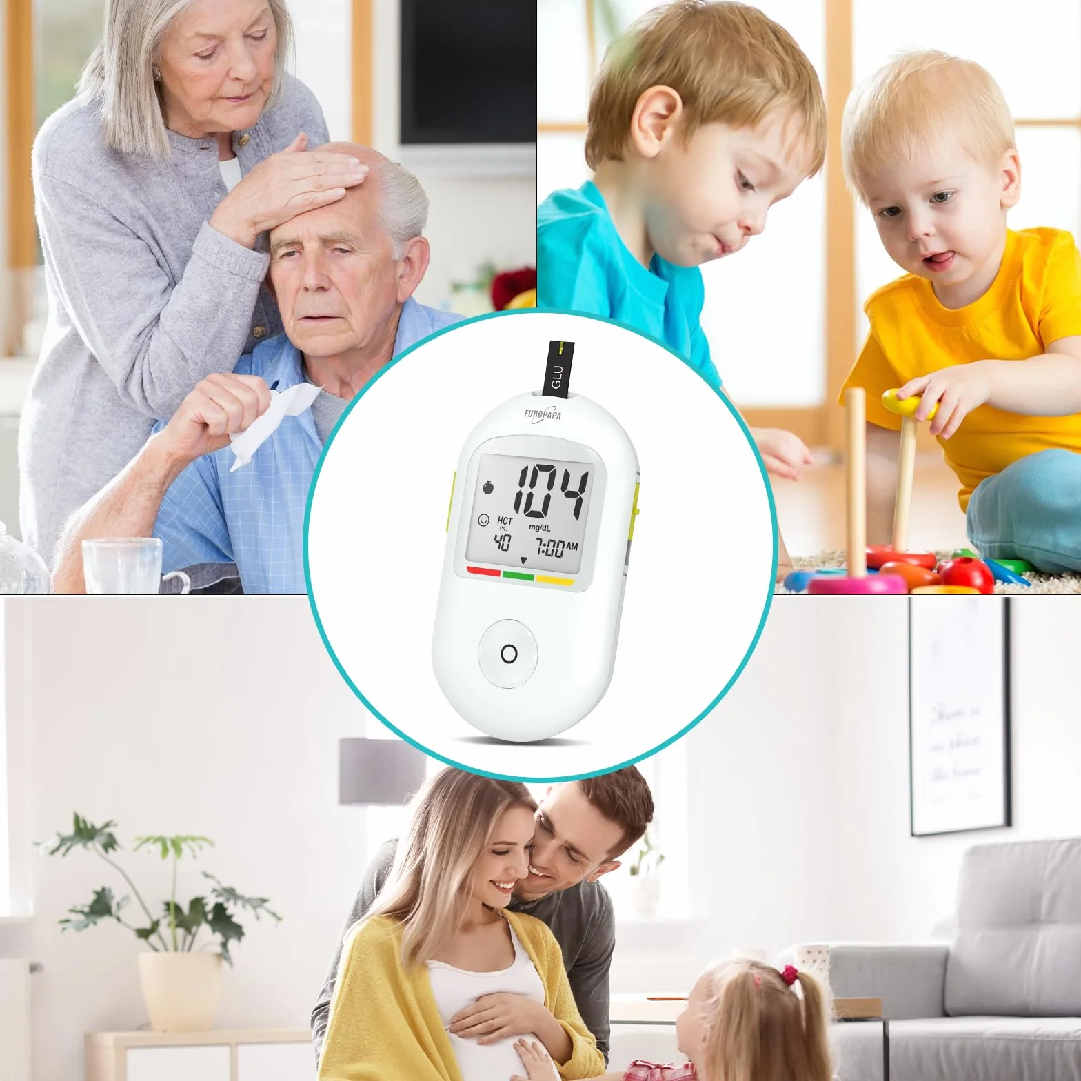 EUROPAPA® Miernik glukozy we krwi z 10 paskami do pomiaru cukru we krwi i 10 lancetami do krwi i nakłuwaczem, system pomiaru stężenia glukozy we krwi, zestaw cukrzycowy Mg/Dl (Biały)