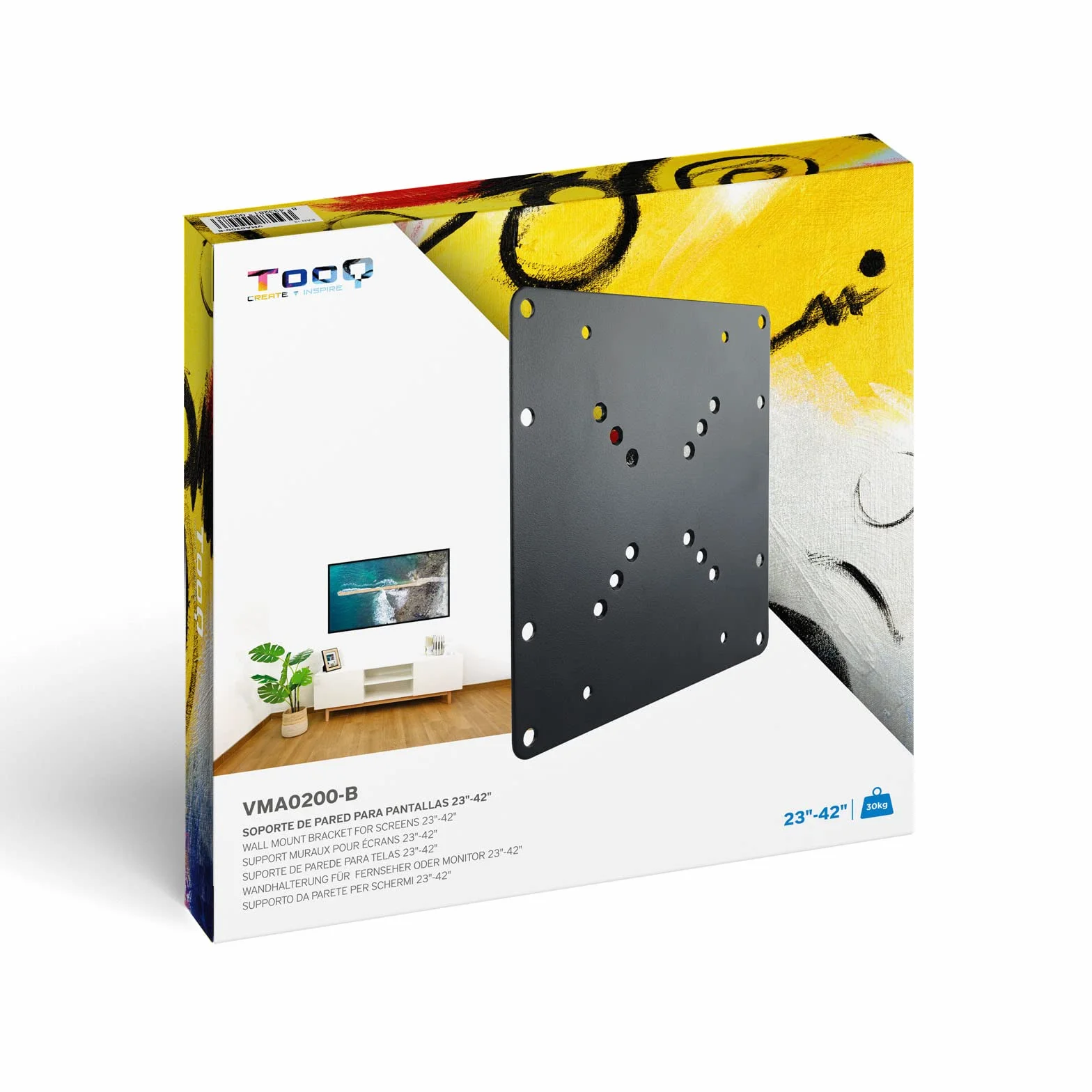 TooQ VMA0200-B adapter VESA 200 x 200 uniwersalny rozszerzenie do paneli od 23 cali do 42 cali 30 kg, czarny