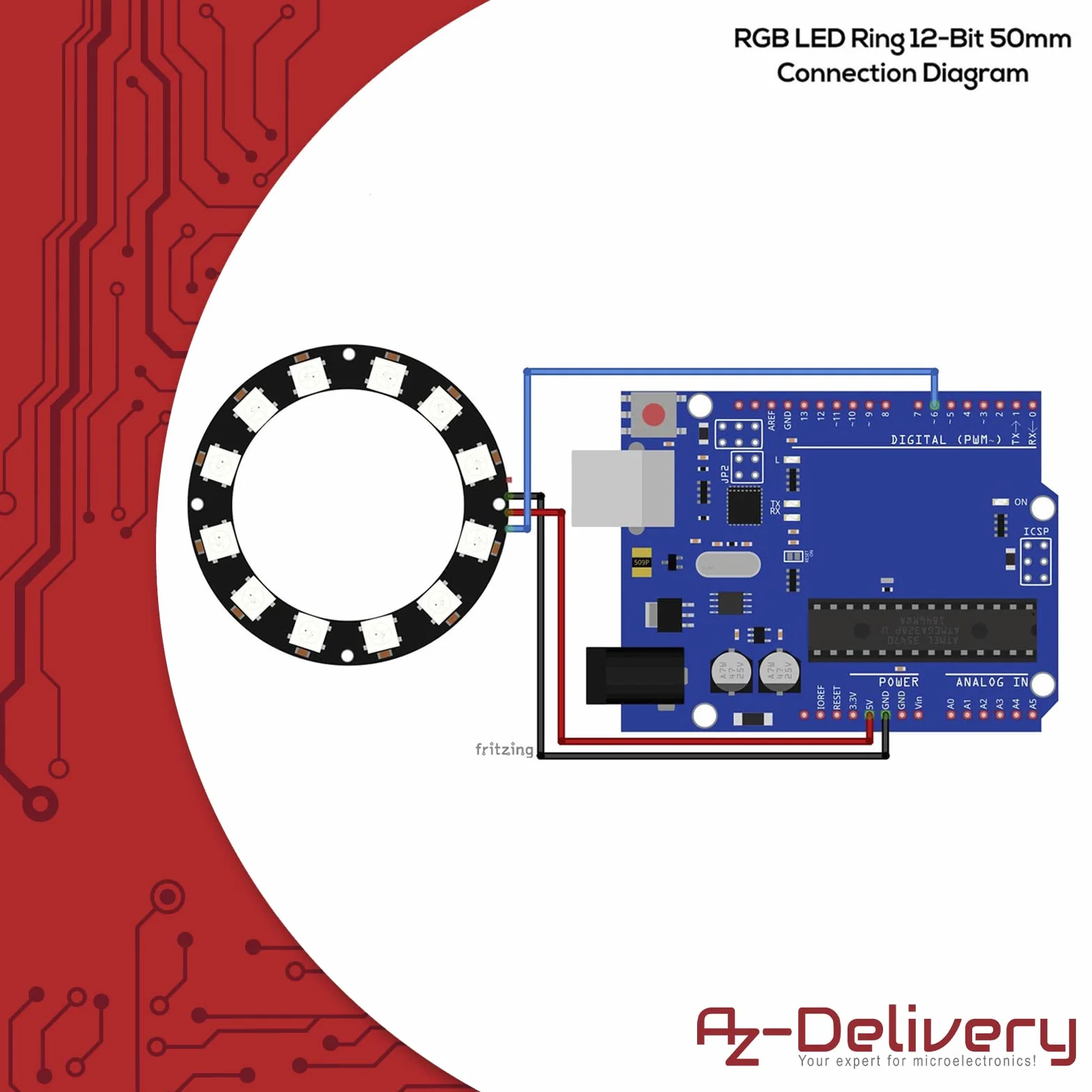 AZDelivery 3 x 5V RGB LED Ring Compatible with WS2812B 12-Bit 50mm kompatybilny z Arduino i Raspberry Pi w tym e-Book!