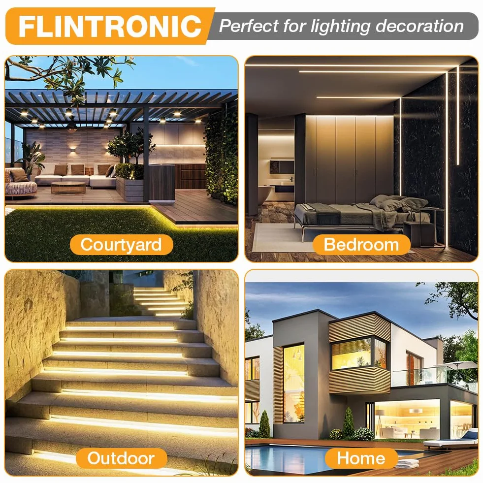 Flintronic Profil LED, 12 sztuk x 0,3 m, prostokątny aluminiowy kanał / prowadnica, z pokrywą, złączem narożnym, materiałem montażowym do taśm LED