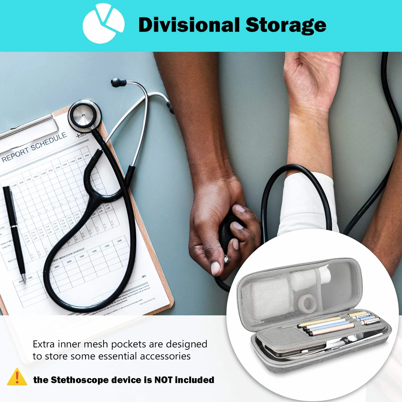 ProCase Futerał na stetoskop Littmann Classic/ADC/Dixie EMS, torba lekarska szary