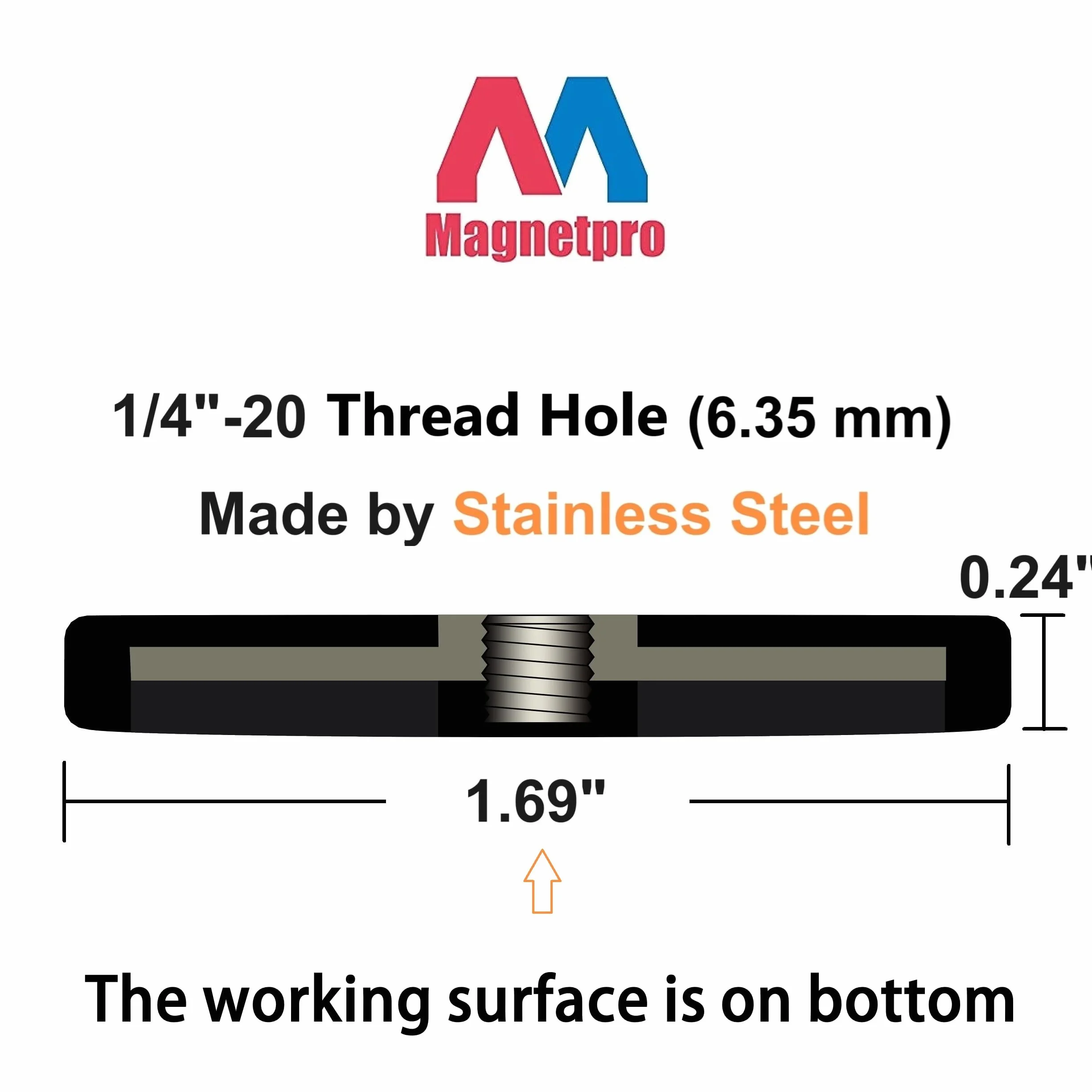 Magnetpro 4 sztuki silnych gumowanych magnesów, antypoślizgowe, odporne na zarysowania i korozję, ponad 15 kg mocy kleju, z otworem gwintowanym 1/4"-20 i śrubą ze stali nierdzewnej do PTZ, kamery