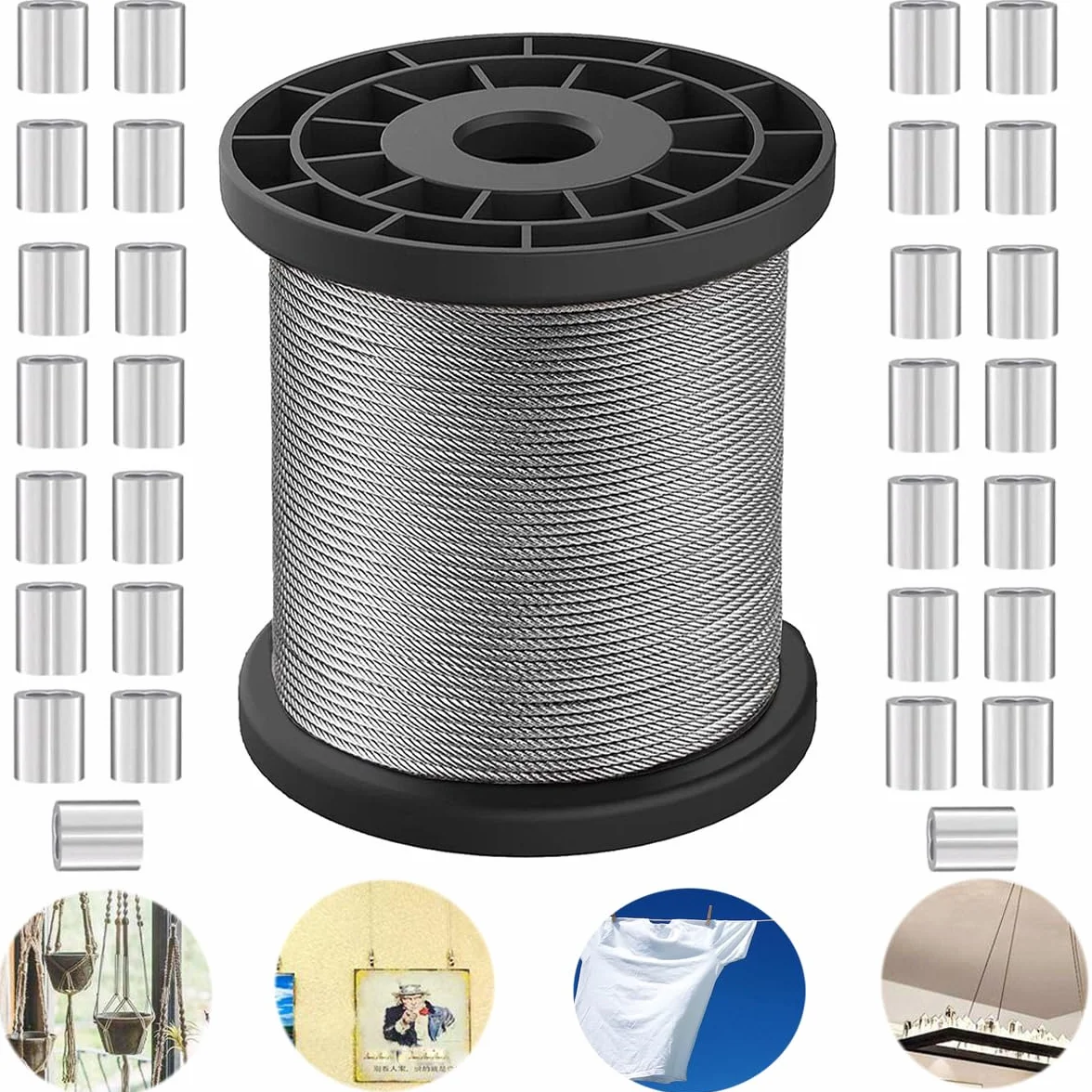 Linka Stalowa 304 1 mm 7x7 Sprężyna Zawieszenia Zestaw 40 Szt.