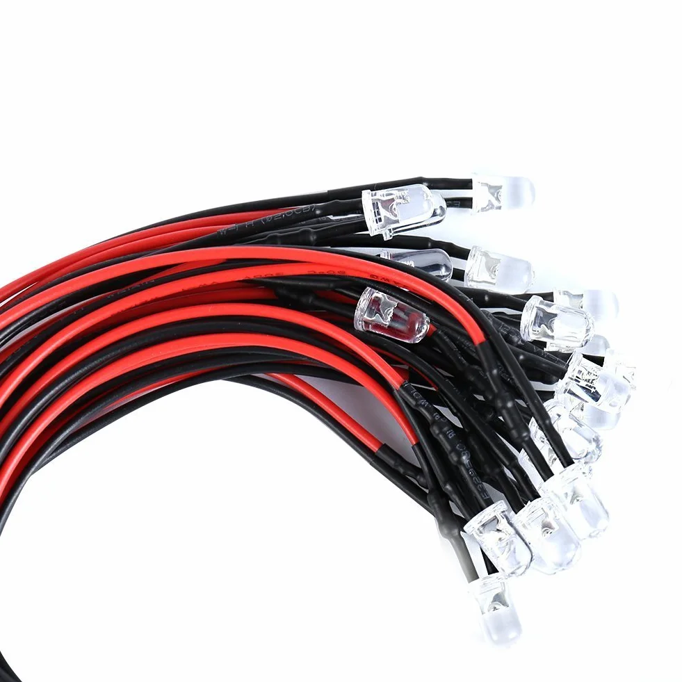 20 x 3 mm LED z kablem 20 cm 12 V DC/LED gotowe okablowanie (3 mm, białe)