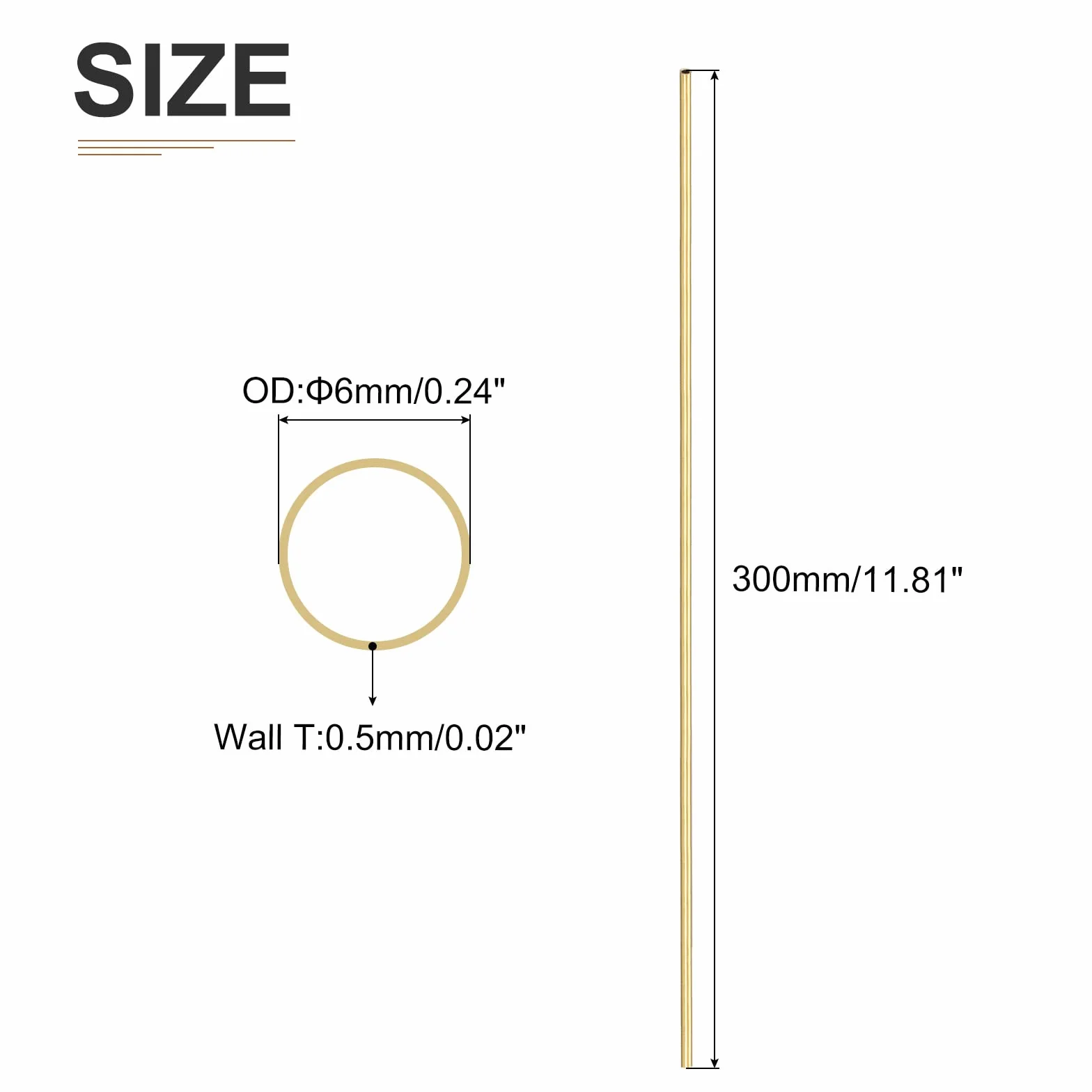 DTGN 6 mm x 0,5 mm x 300 mm (ODxWall TXL) mosiężna rura - 3-pak - dobra do wyposażenia maszynowego DIY dekoracyjna rama - okrągłe metalowe rurki