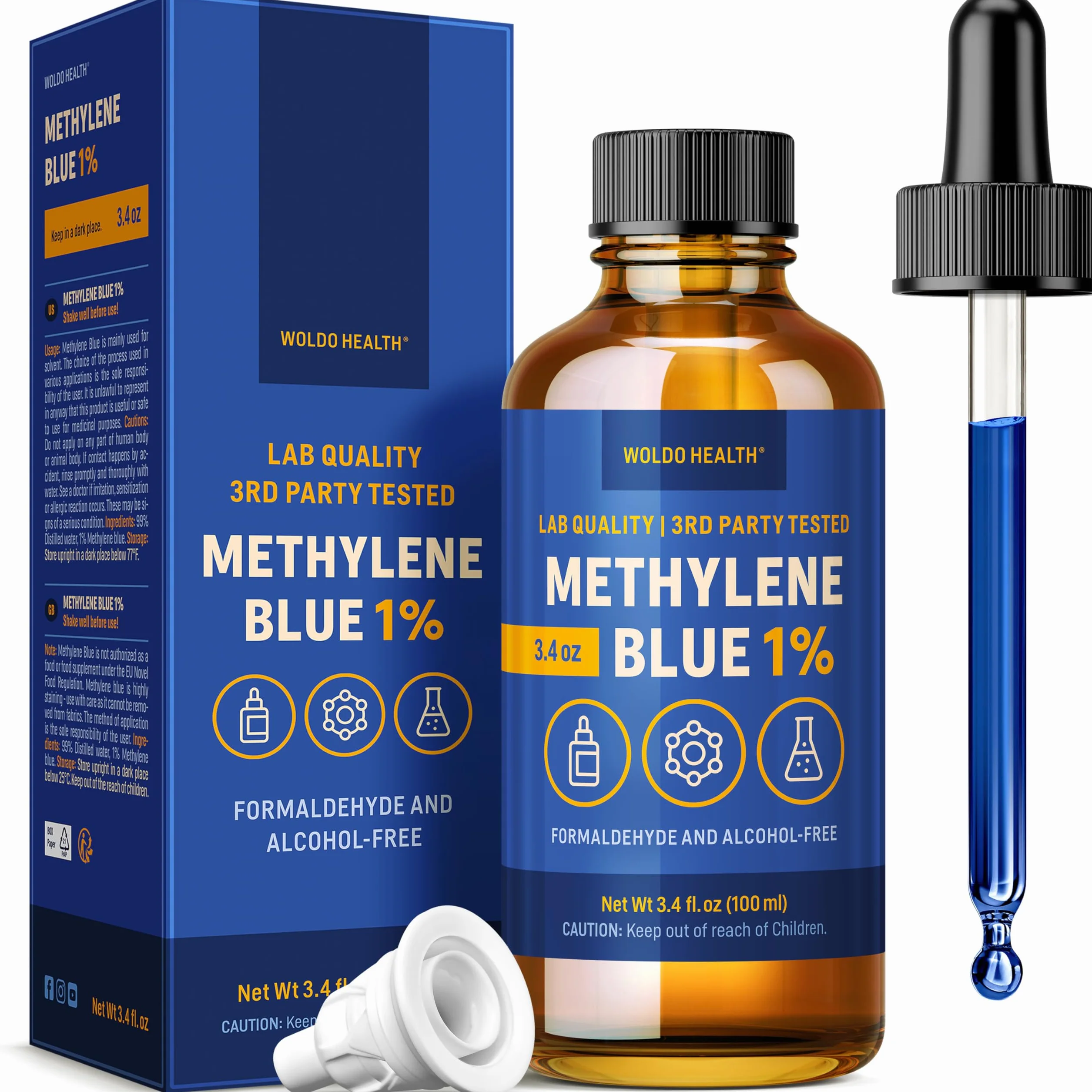 Błękit metylenowy 1% jakość farmaceutyczna z pipetą 100 ml – bez formaldehydu, bez alkoholu, chroniony przed światłem