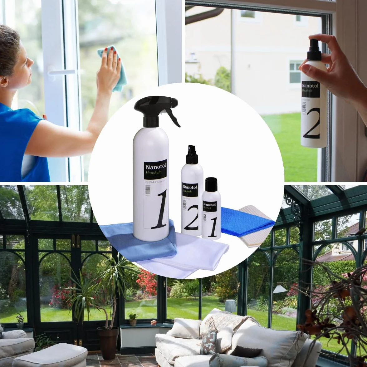 Nanotol Zestaw do uszczelniania okien – kompletny zestaw do nakładania powłoki EASY-TO-CLEAN (nanopowłoka) do szyb o powierzchni 40 m² z ramą/myjką do okien + uszczelnienie szkła z efektem lotosu